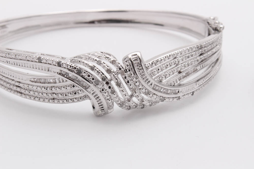 Silver Tone Diamond Ring and Bracelet