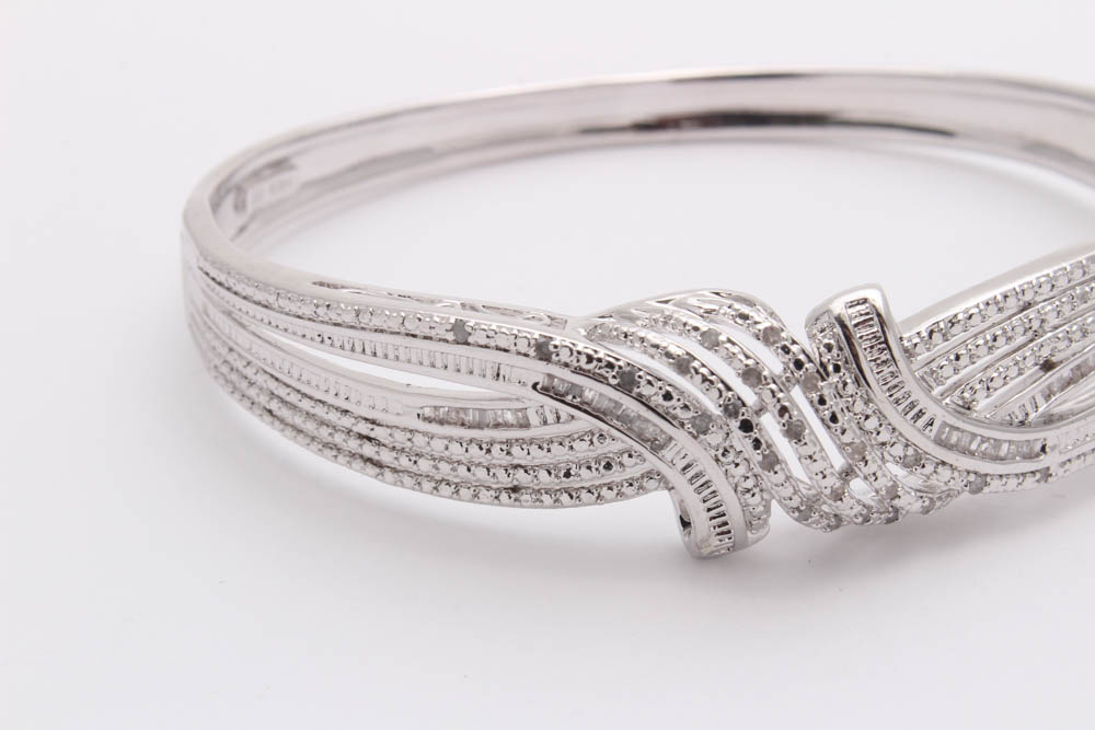 Silver Tone Diamond Ring and Bracelet