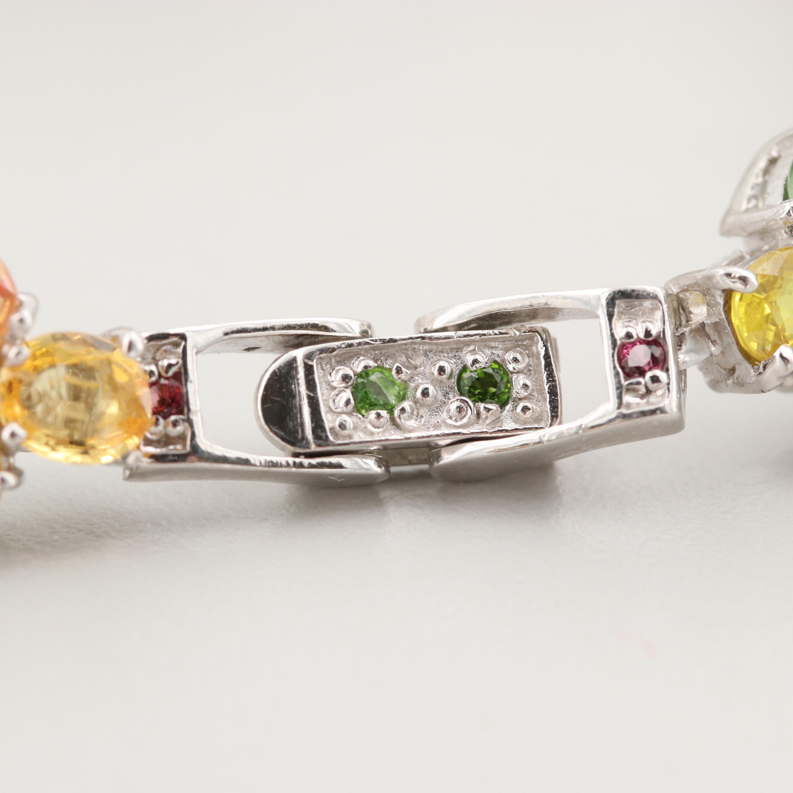 Sterling Silver Multi Colored Sapphire, Emerald and Rhodolite Bracelet