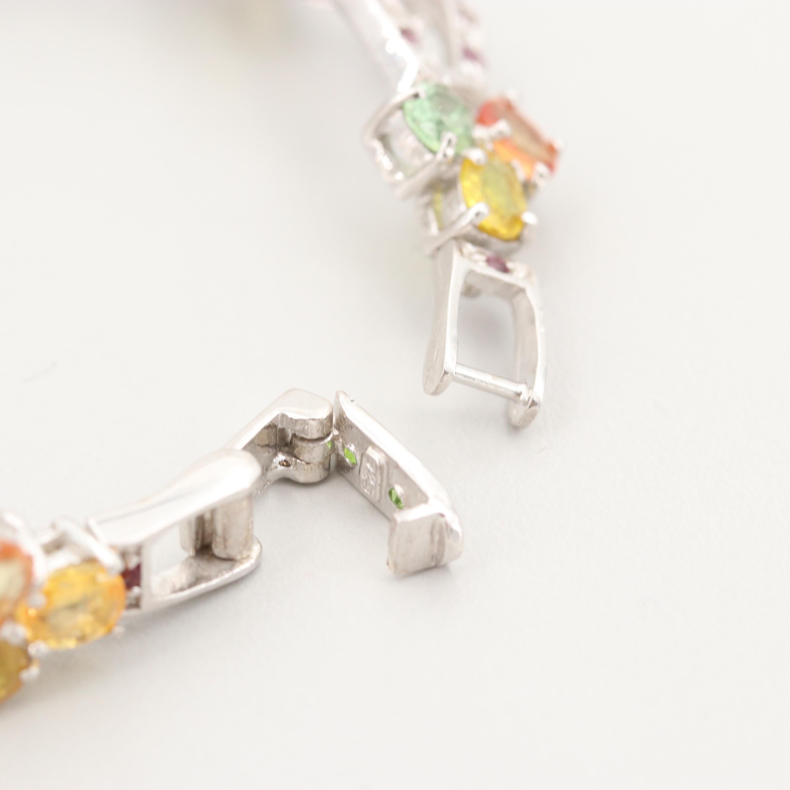 Sterling Silver Multi Colored Sapphire, Emerald and Rhodolite Bracelet