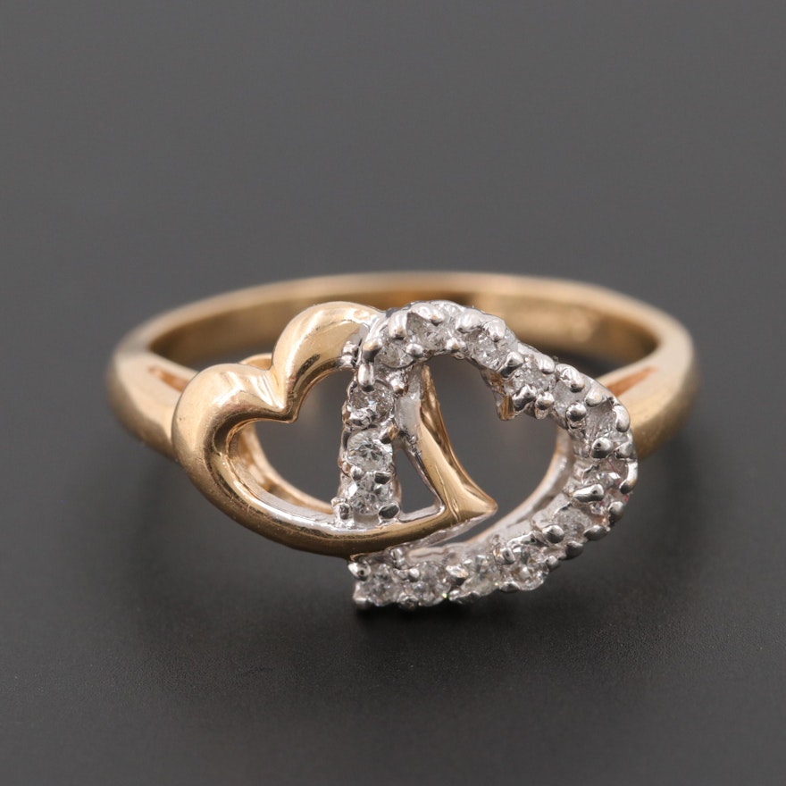 14K Yellow Gold Diamond Ring with a White Gold Top