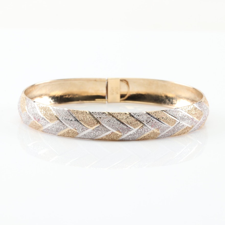 10K Yellow Gold and White Gold Granulated Finish Flexible Bangle
