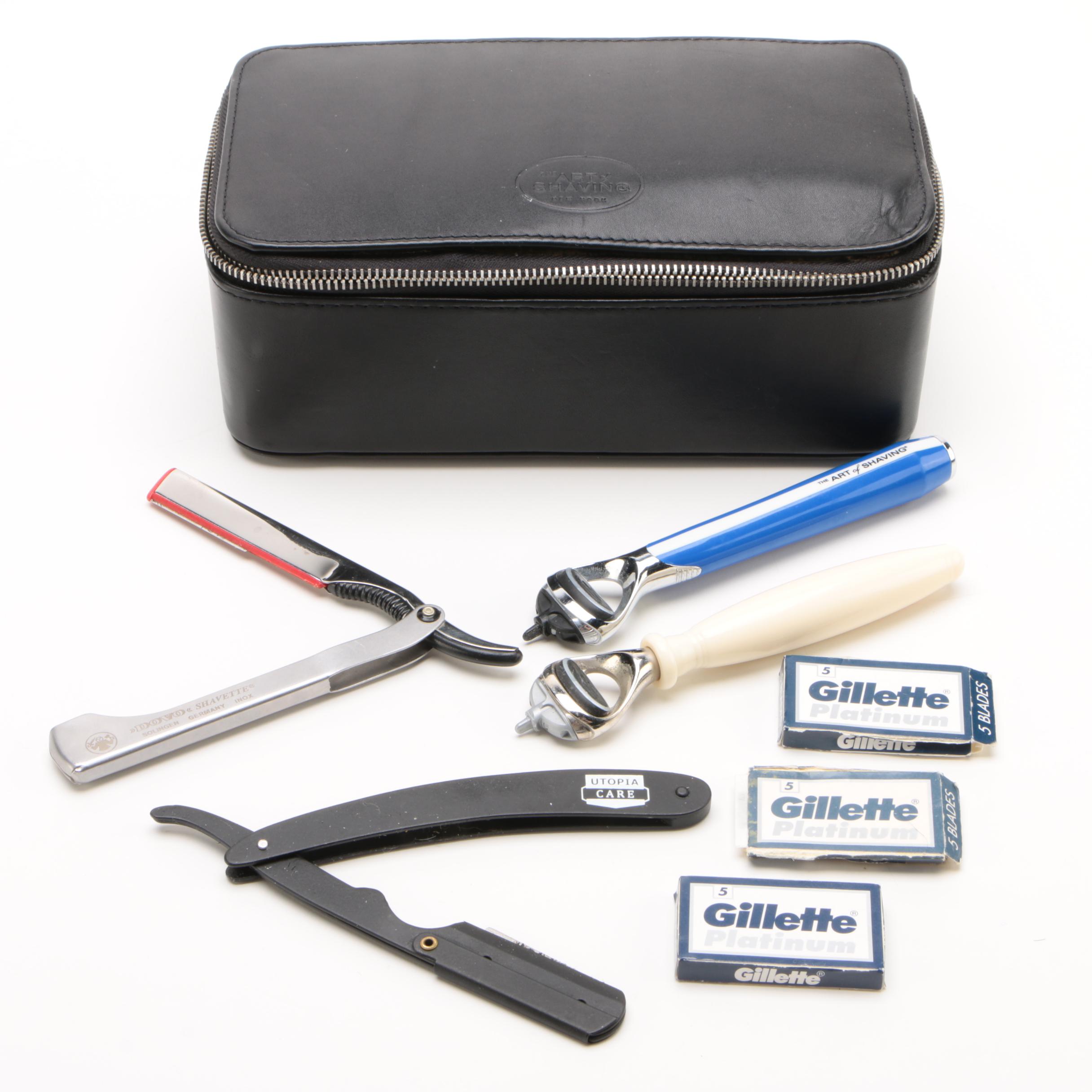 Gillette Razor Handle with Blades and other Straight Razors, 1990s