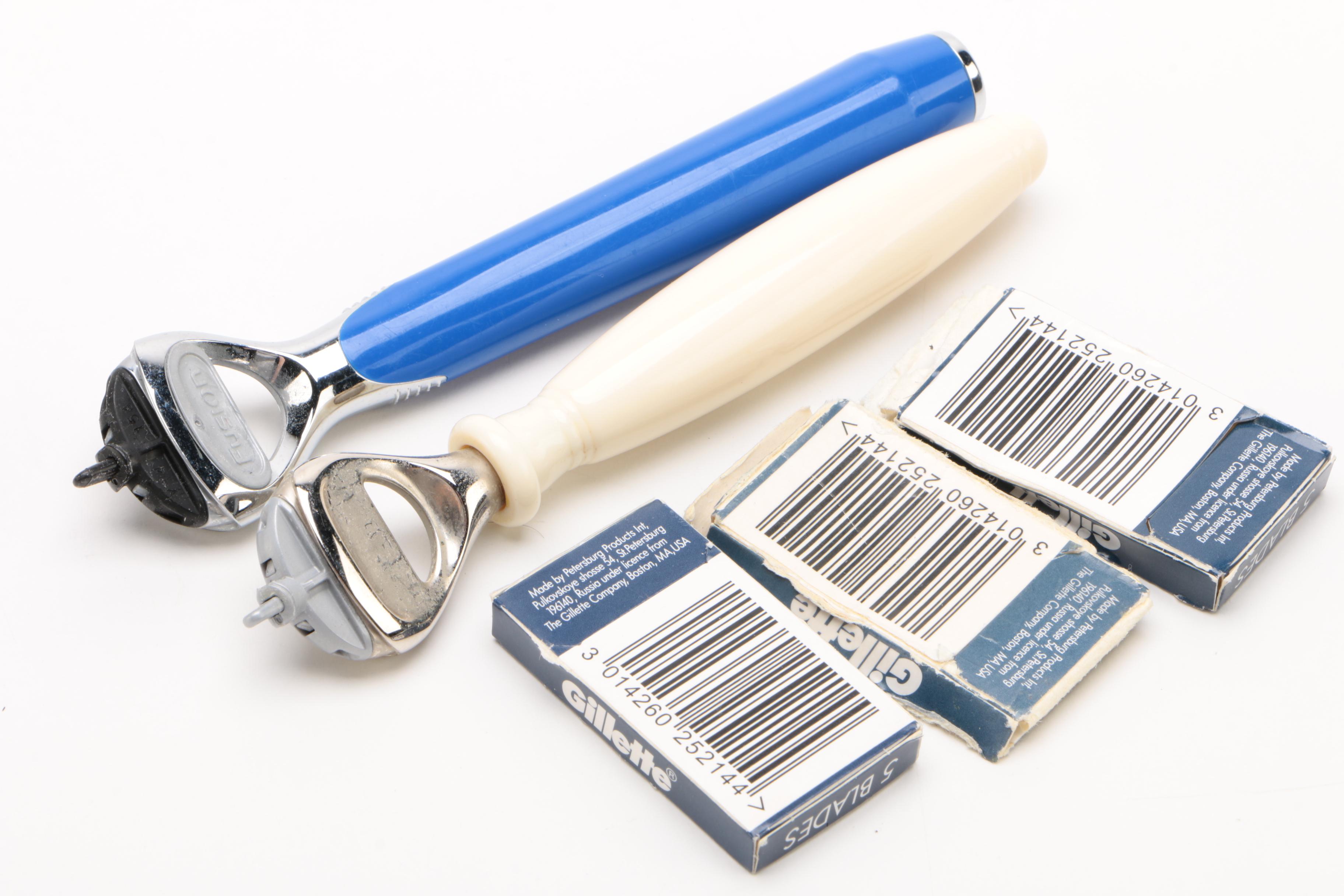 Gillette Razor Handle with Blades and other Straight Razors, 1990s