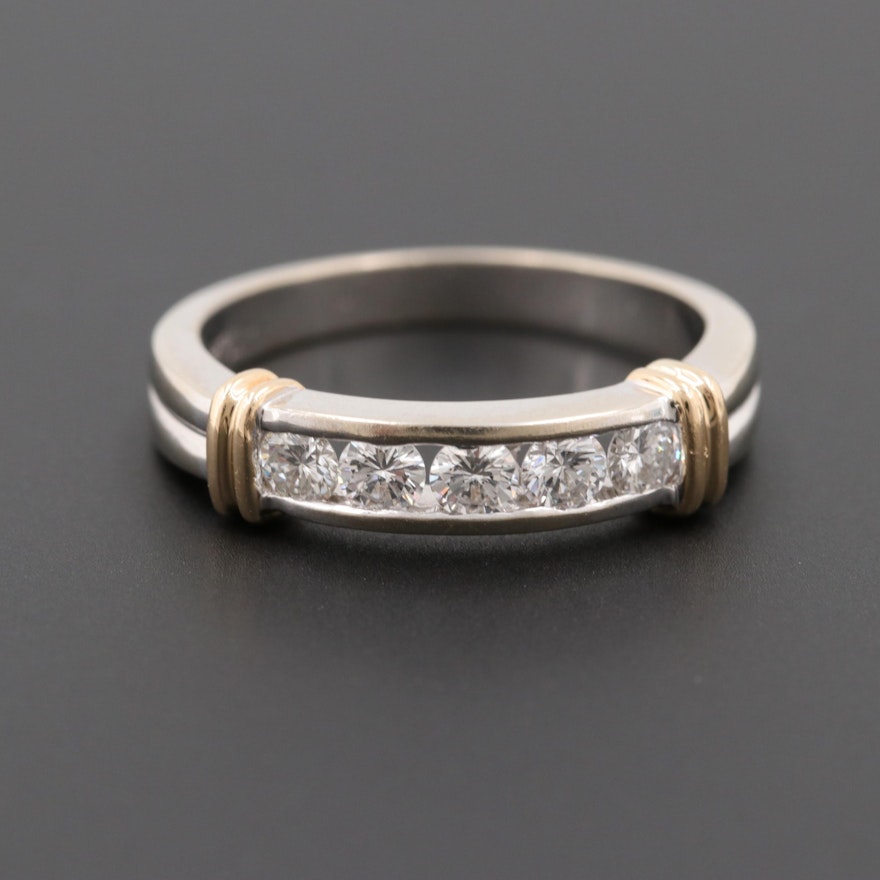 14K White Gold Diamond Ring with Yellow Gold Accents