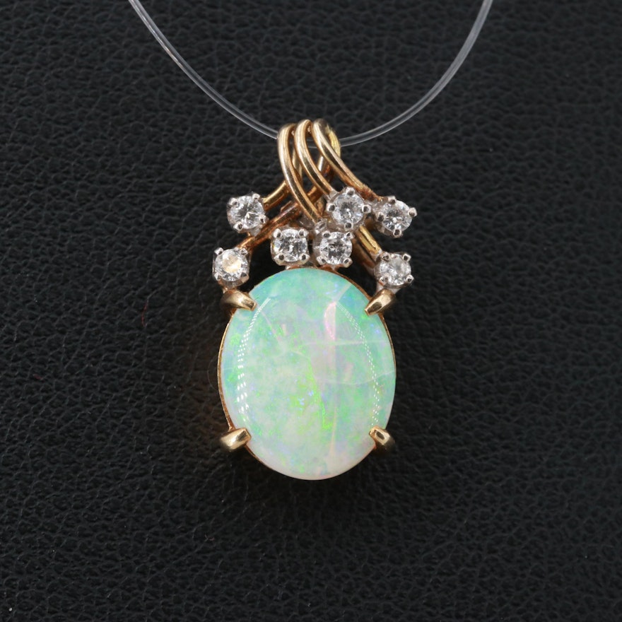 14K Yellow Gold Diamond and Opal Pendant