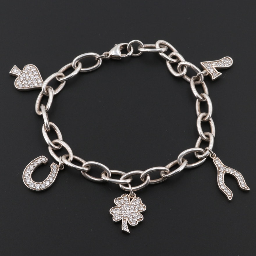 Sterling Silver Cubic Zirconia Good Luck Charm Bracelet