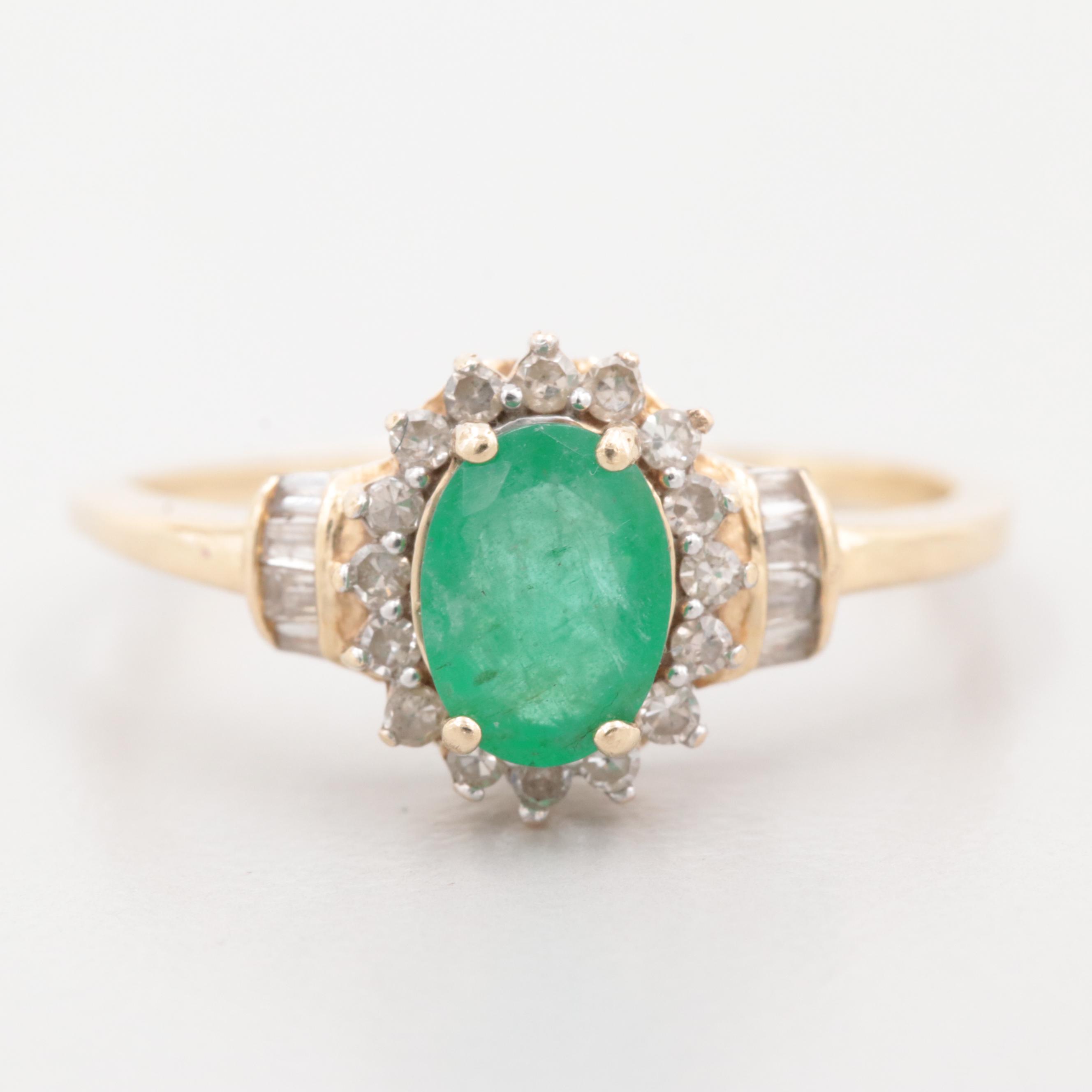 10K Yellow Gold Emerald and Diamond Ring