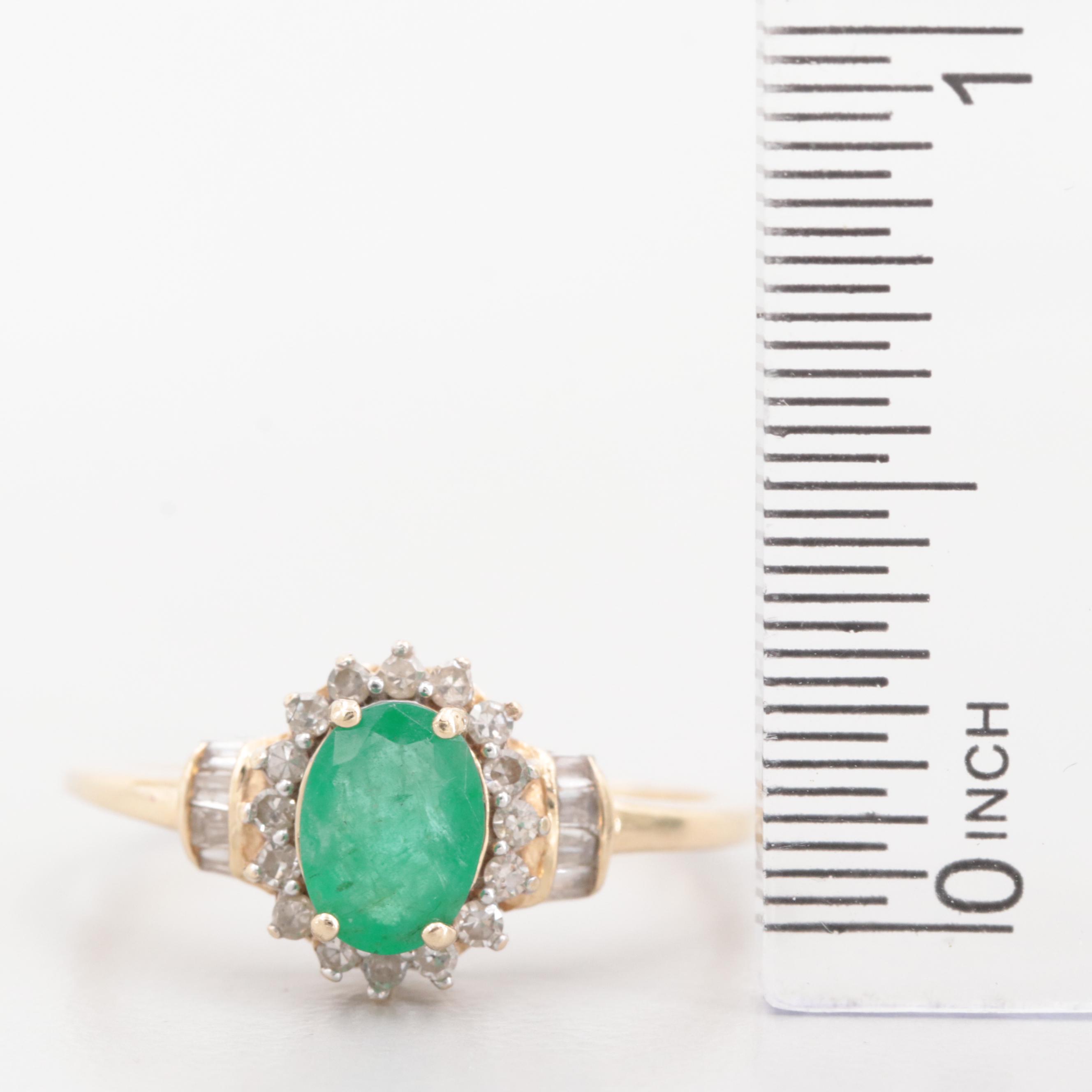 10K Yellow Gold Emerald and Diamond Ring