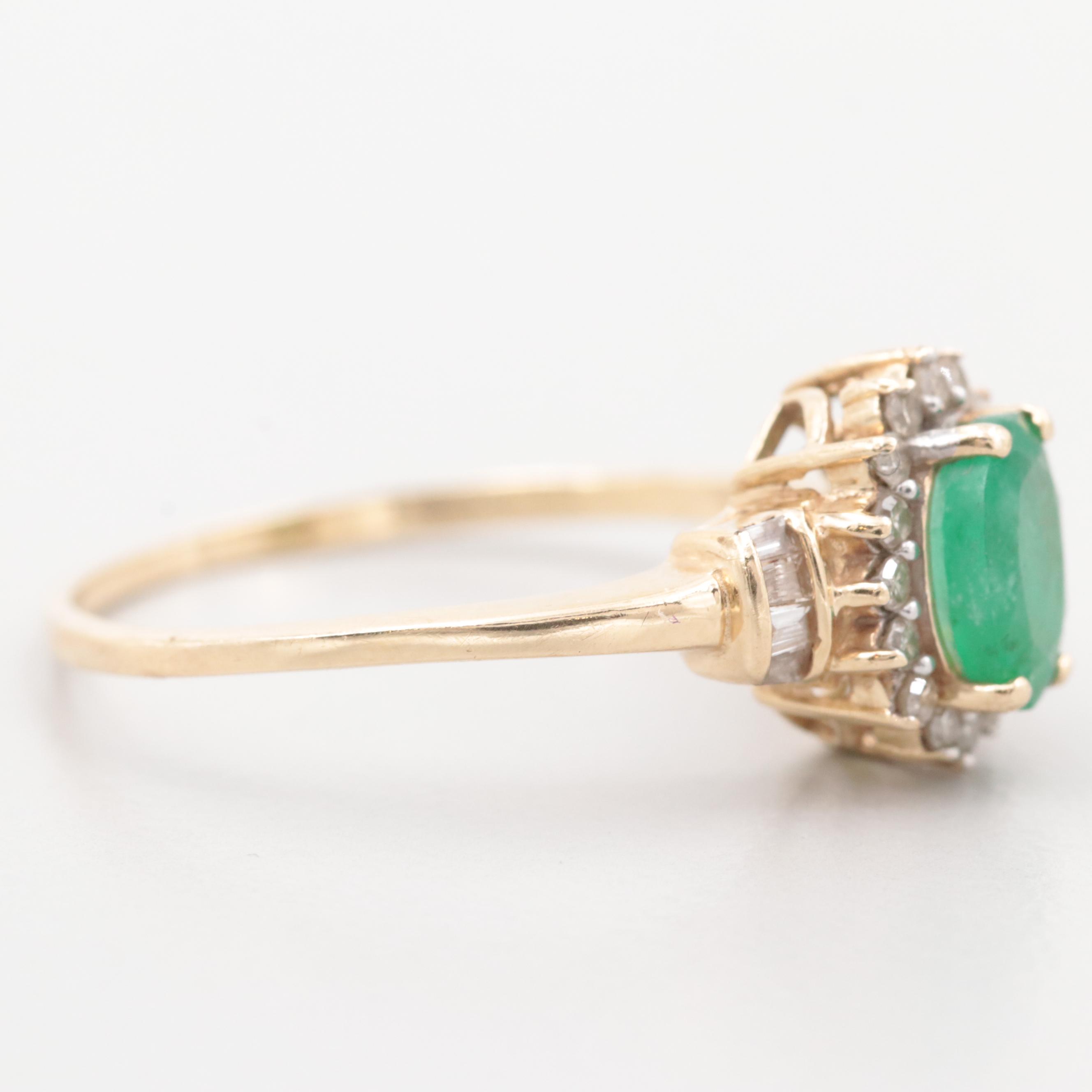 10K Yellow Gold Emerald and Diamond Ring