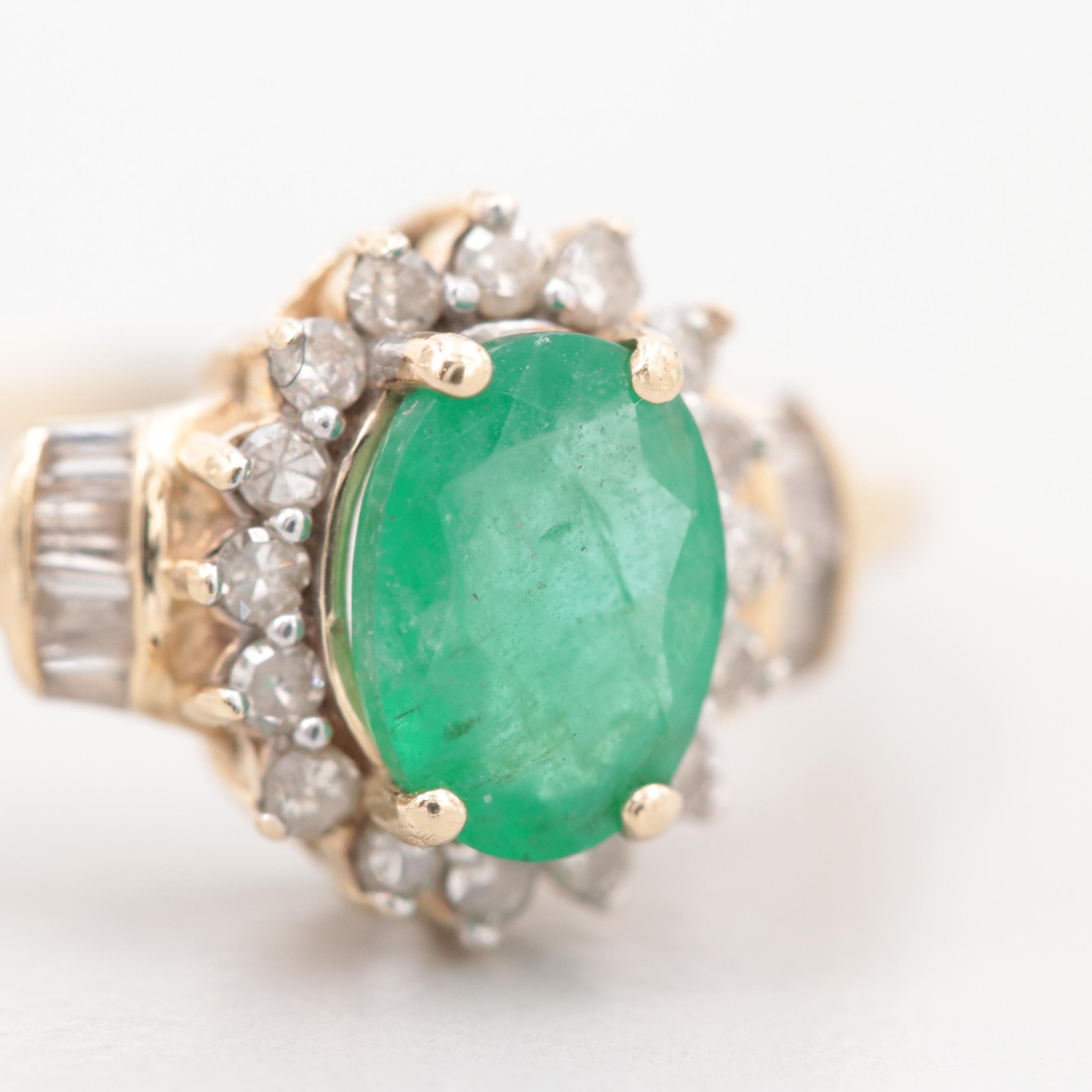 10K Yellow Gold Emerald and Diamond Ring