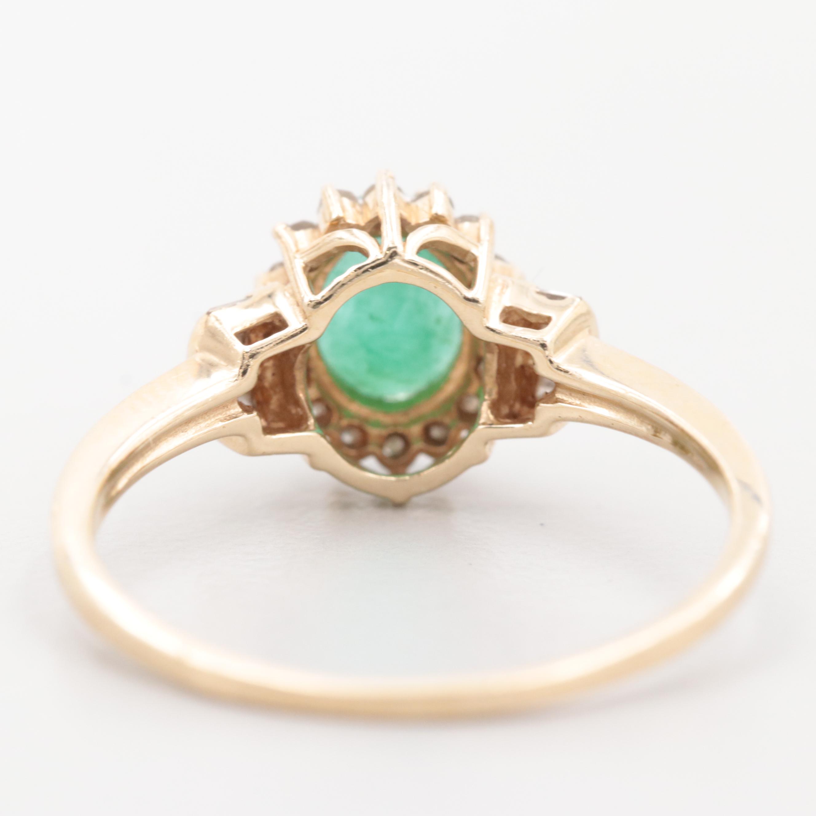 10K Yellow Gold Emerald and Diamond Ring