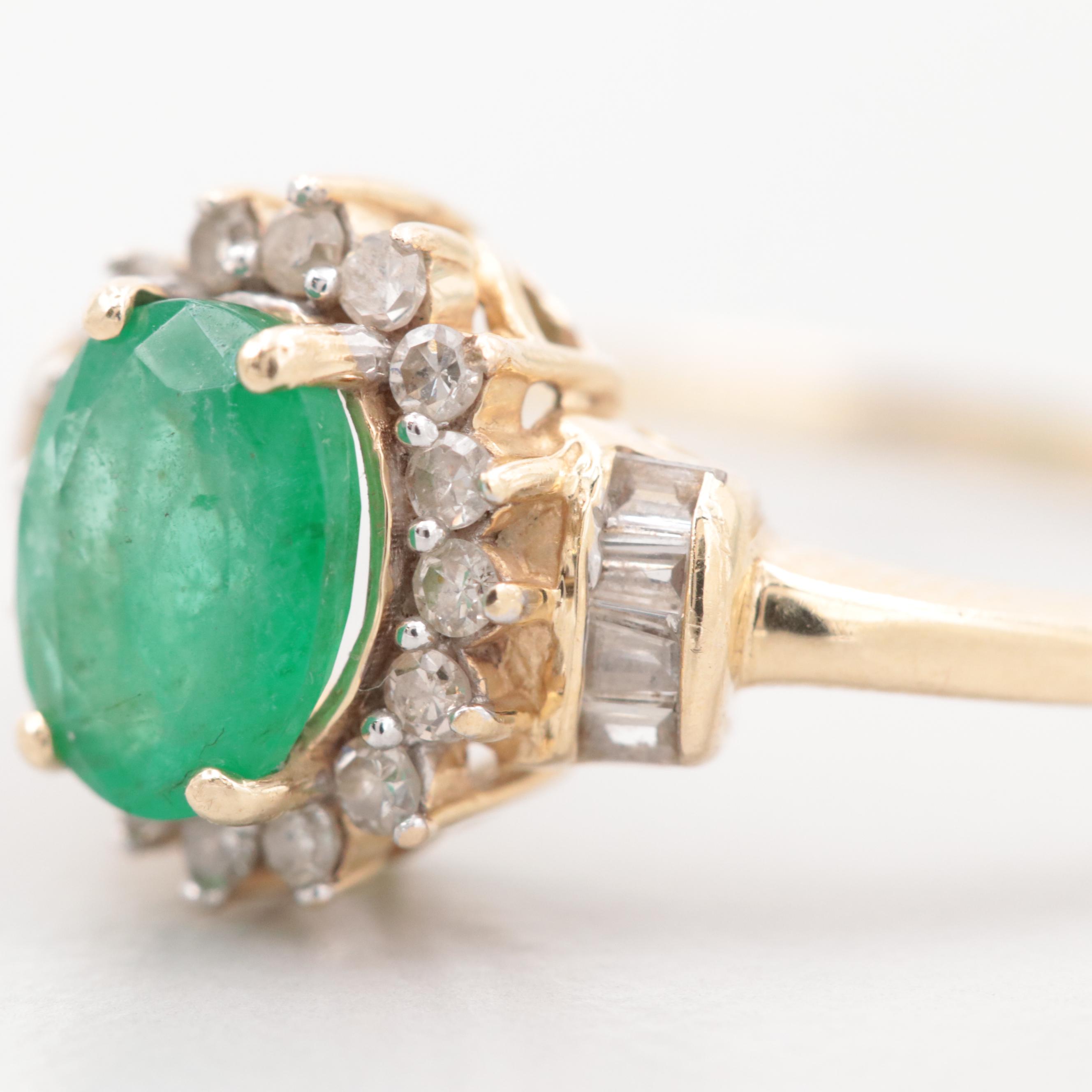 10K Yellow Gold Emerald and Diamond Ring
