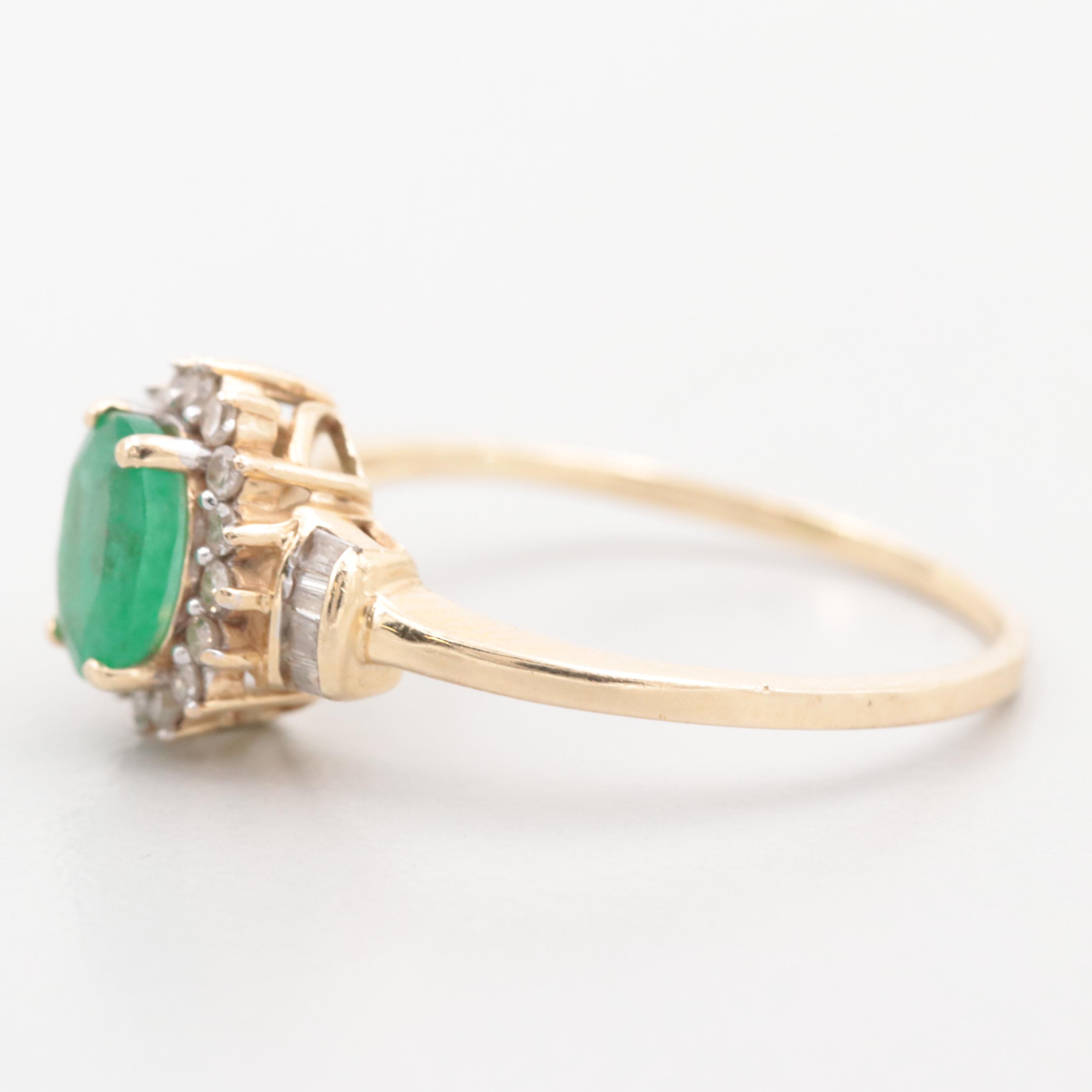 10K Yellow Gold Emerald and Diamond Ring