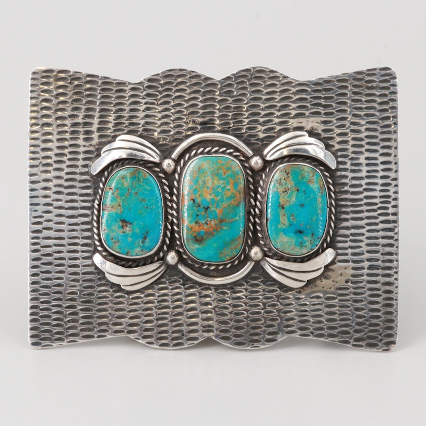 Southwest Style Sterling Silver Turquoise Belt Buckle