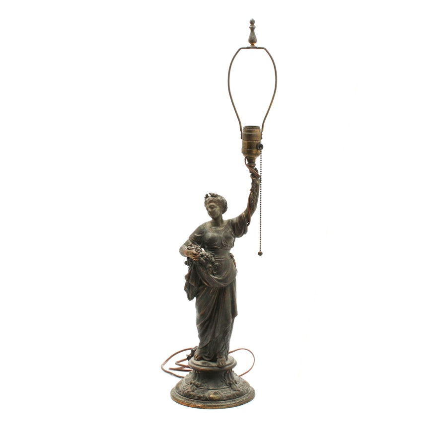 Neoclassical Style Female Figure Spelter Table Lamp, Mid-Century