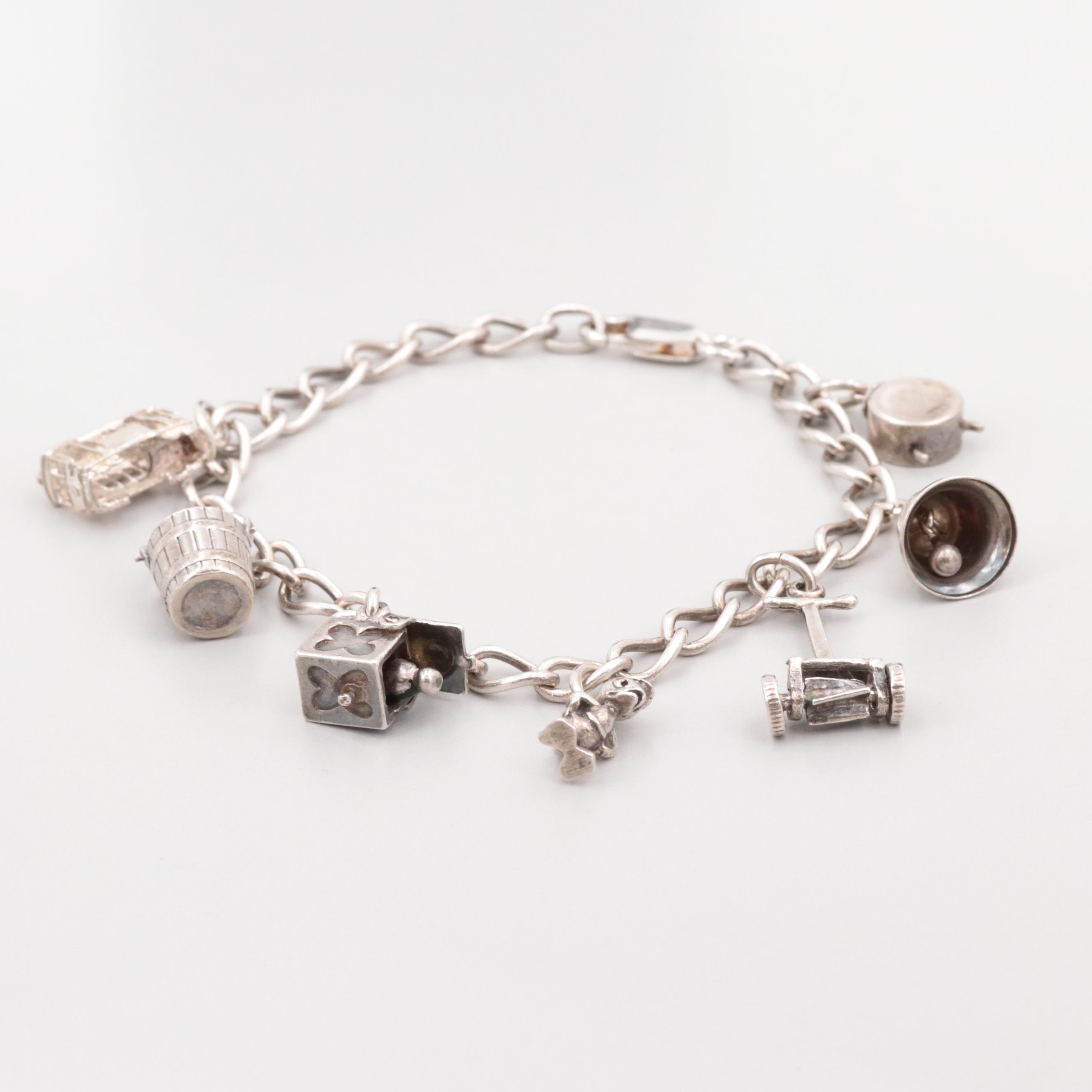 Sterling Silver Charm Enamel Bracelet