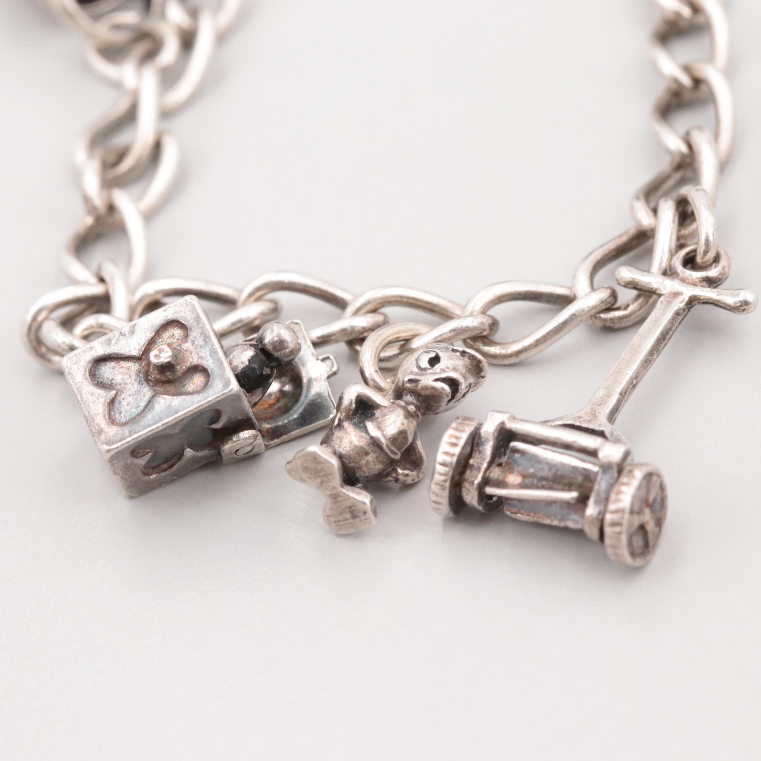 Sterling Silver Charm Enamel Bracelet