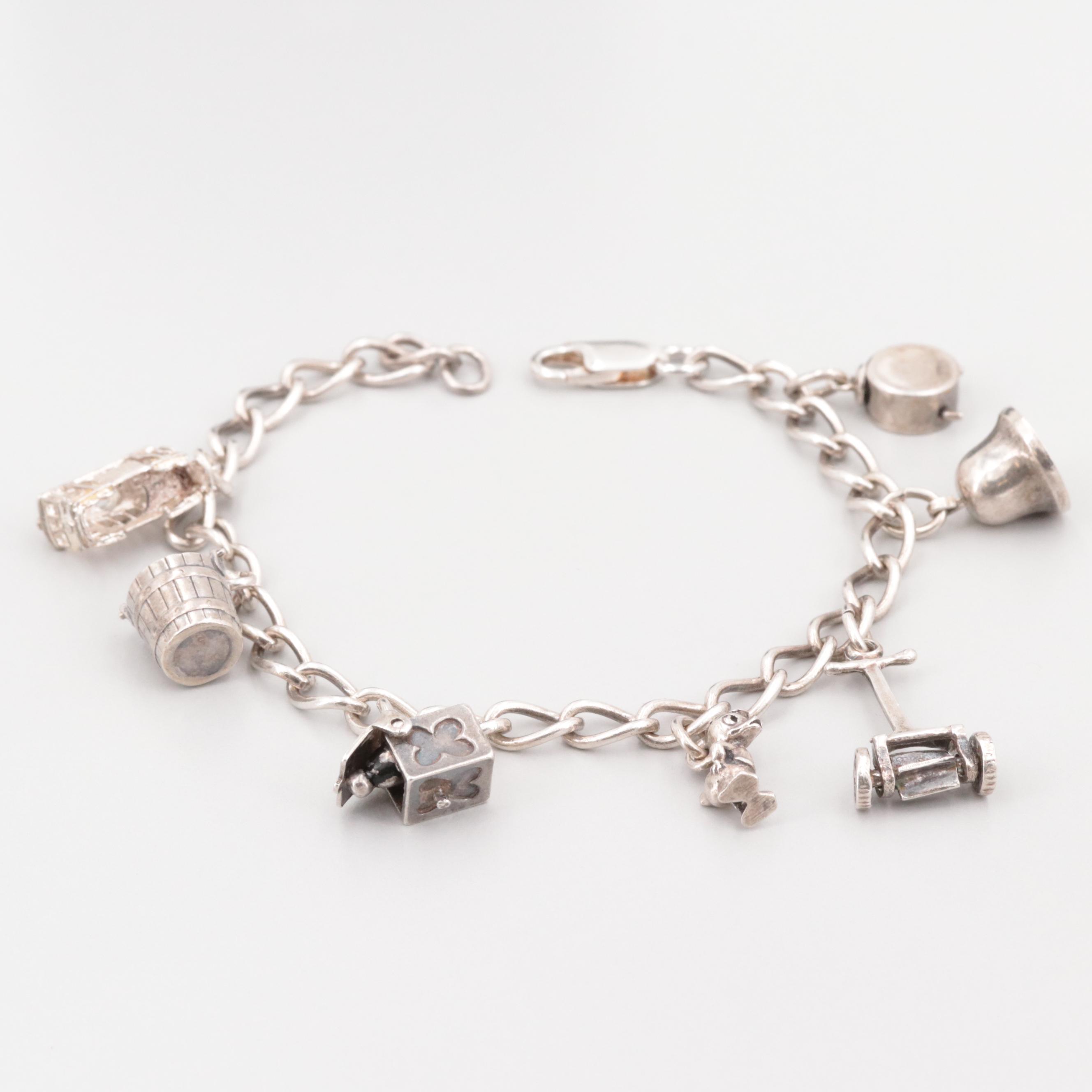 Sterling Silver Charm Enamel Bracelet