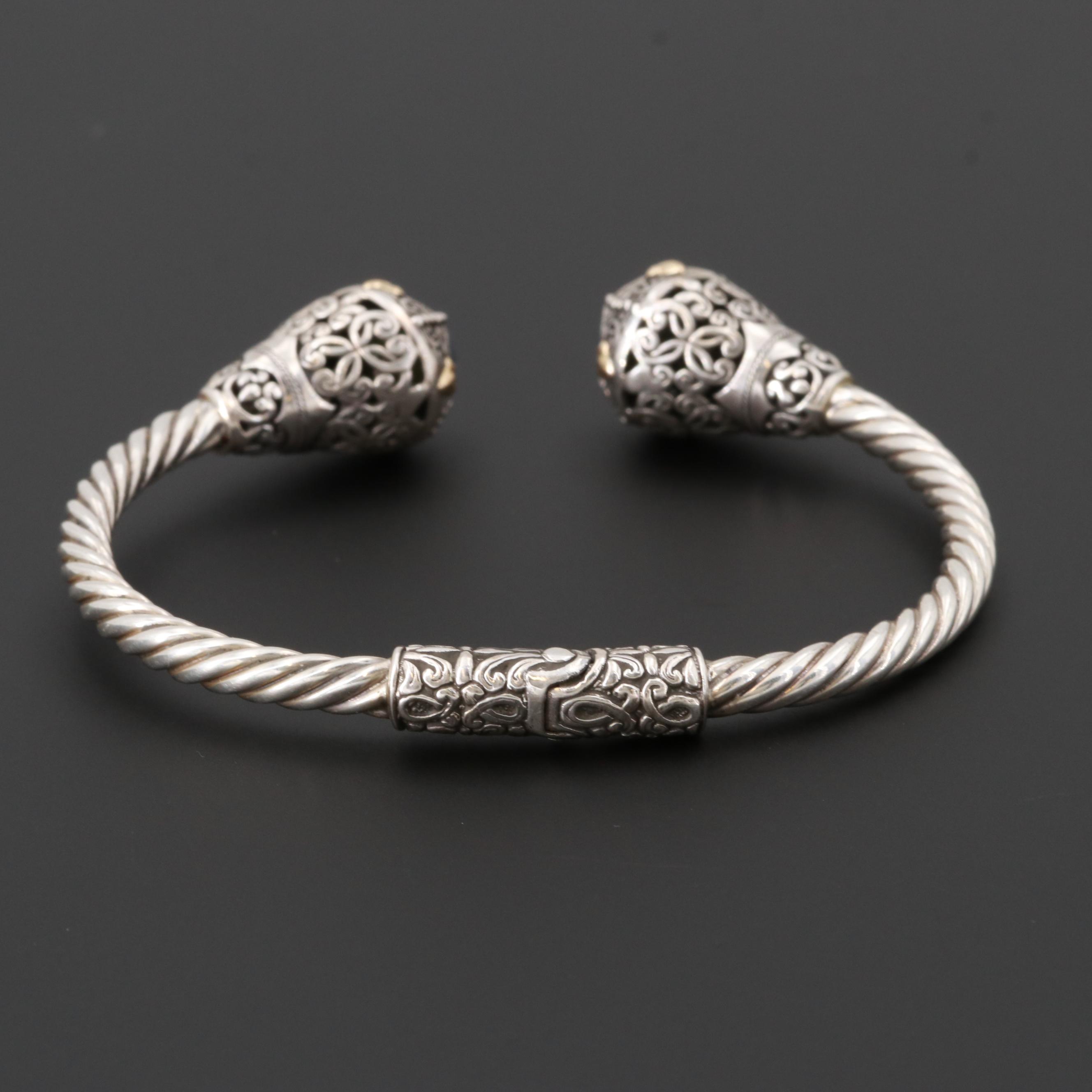 Robert Manse Sterling Blue Cultured Pearl Bracelet with 18K Yellow Gold Accents