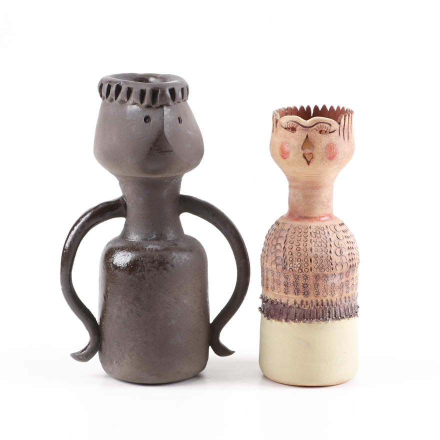 Selena Miller Mid Century Modern Style Figural Stoneware Vases