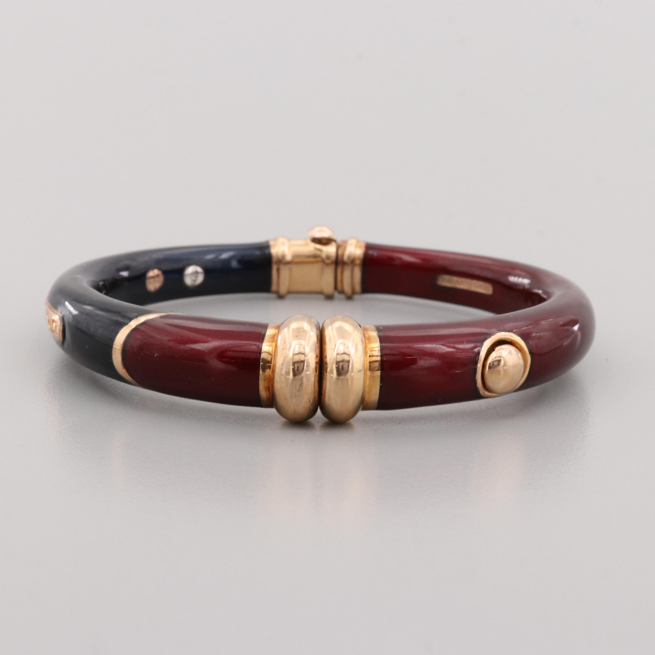 La Nouvelle Bague Sterling Enamel Hinged Bangle Bracelet with 18K Gold Accents