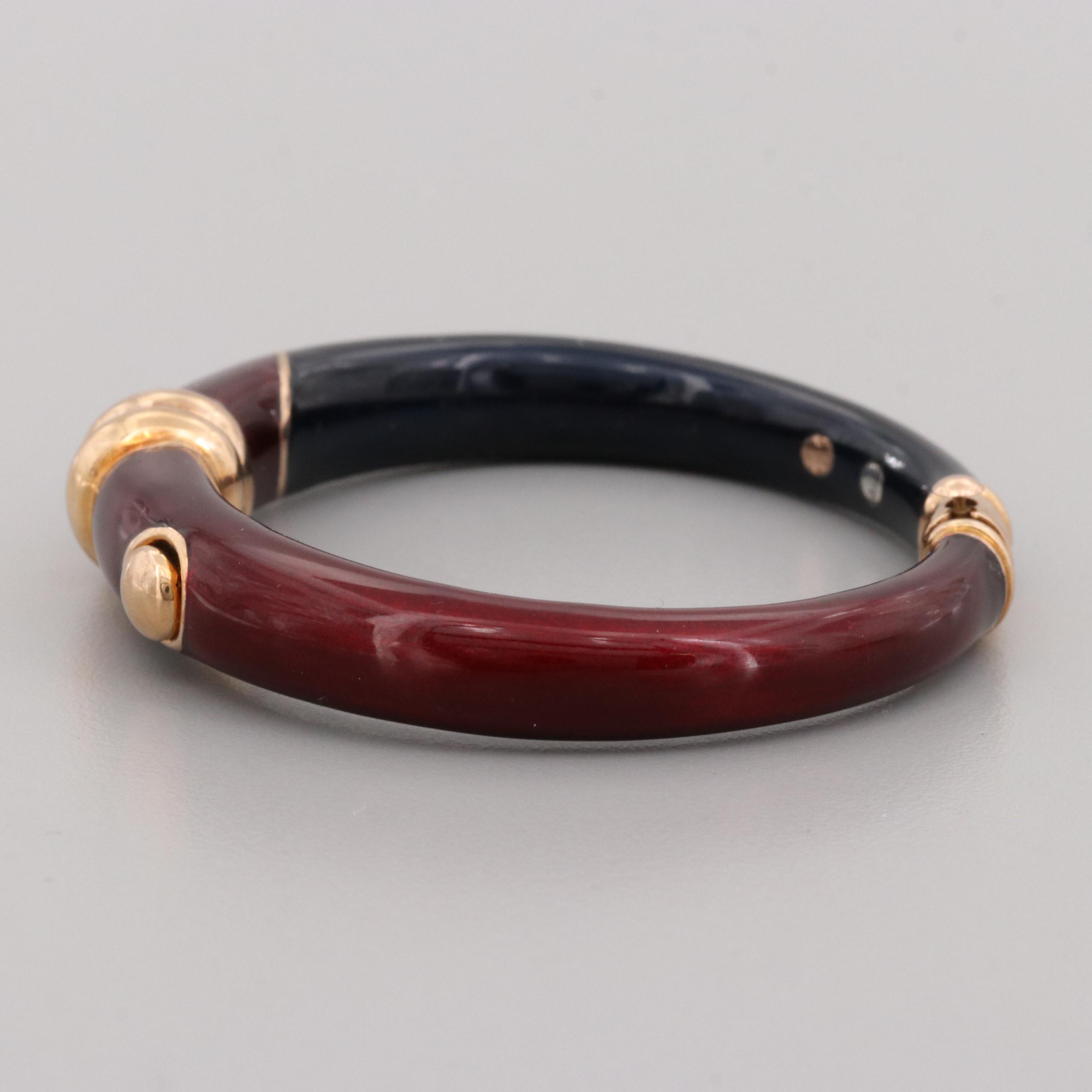 La Nouvelle Bague Sterling Enamel Hinged Bangle Bracelet with 18K Gold Accents