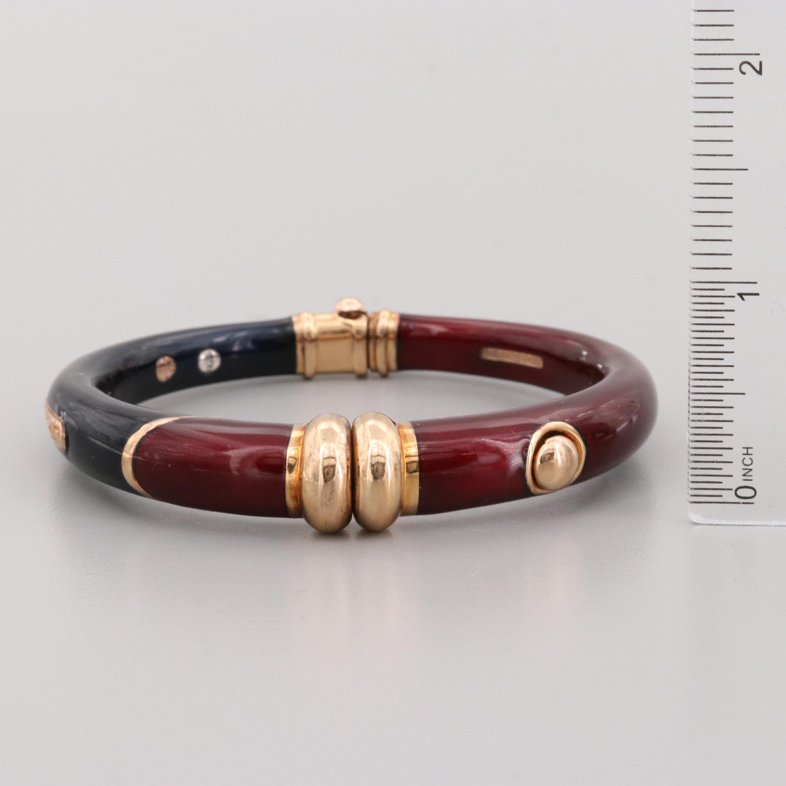 La Nouvelle Bague Sterling Enamel Hinged Bangle Bracelet with 18K Gold Accents