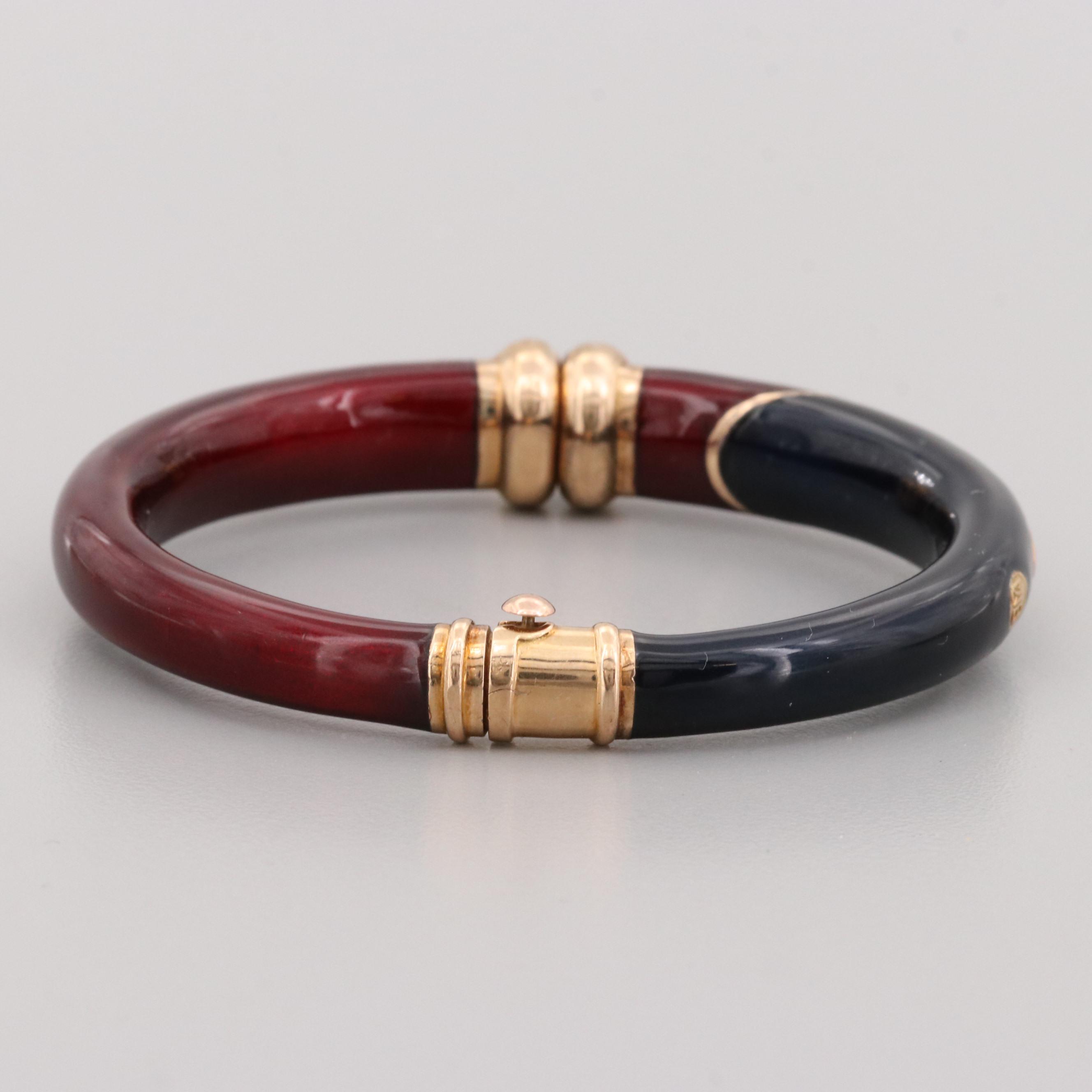 La Nouvelle Bague Sterling Enamel Hinged Bangle Bracelet with 18K Gold Accents