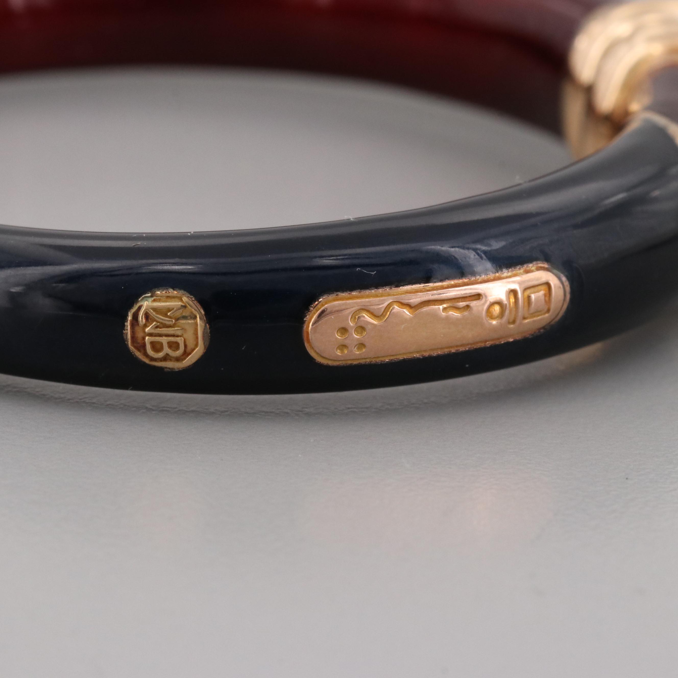 La Nouvelle Bague Sterling Enamel Hinged Bangle Bracelet with 18K Gold Accents