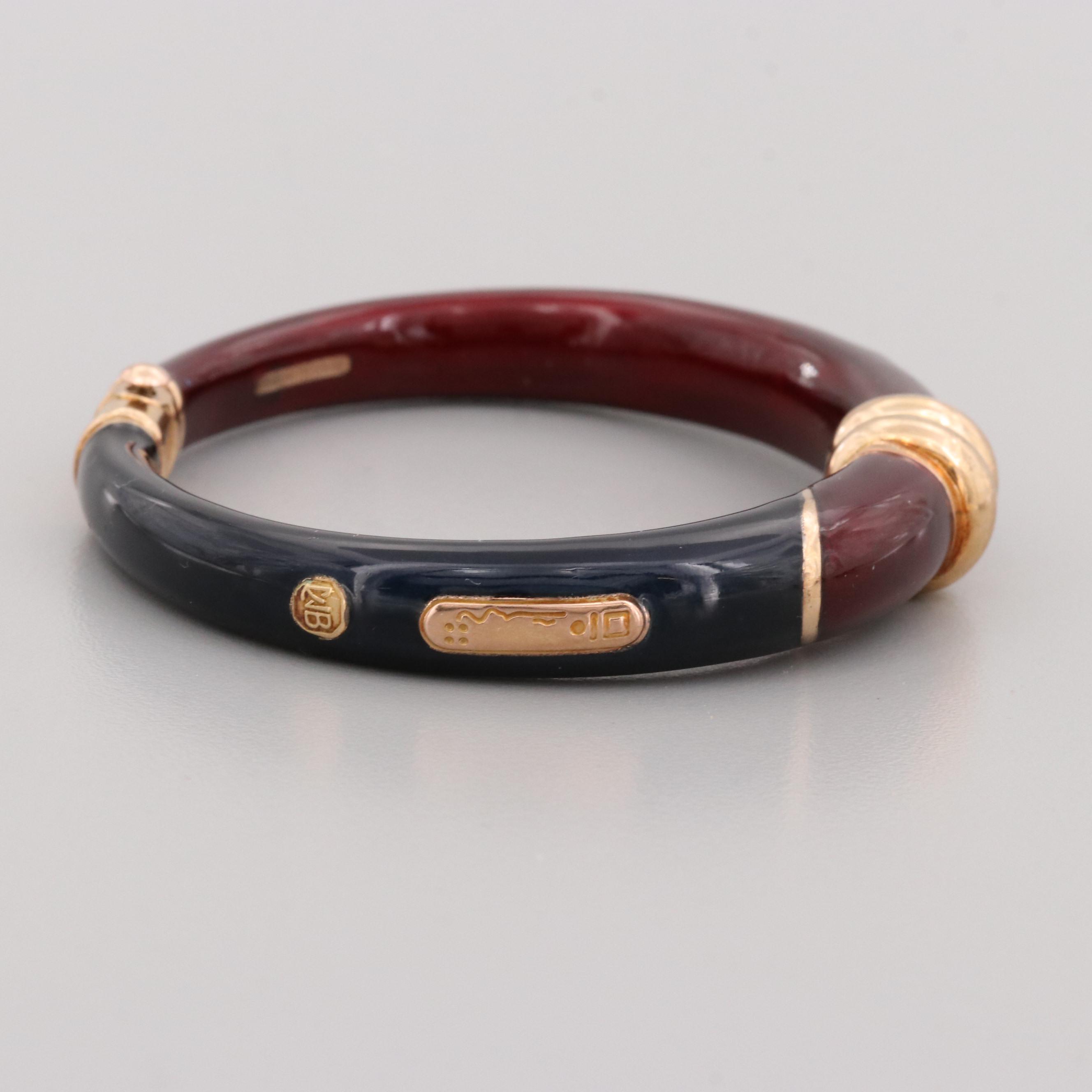 La Nouvelle Bague Sterling Enamel Hinged Bangle Bracelet with 18K Gold Accents