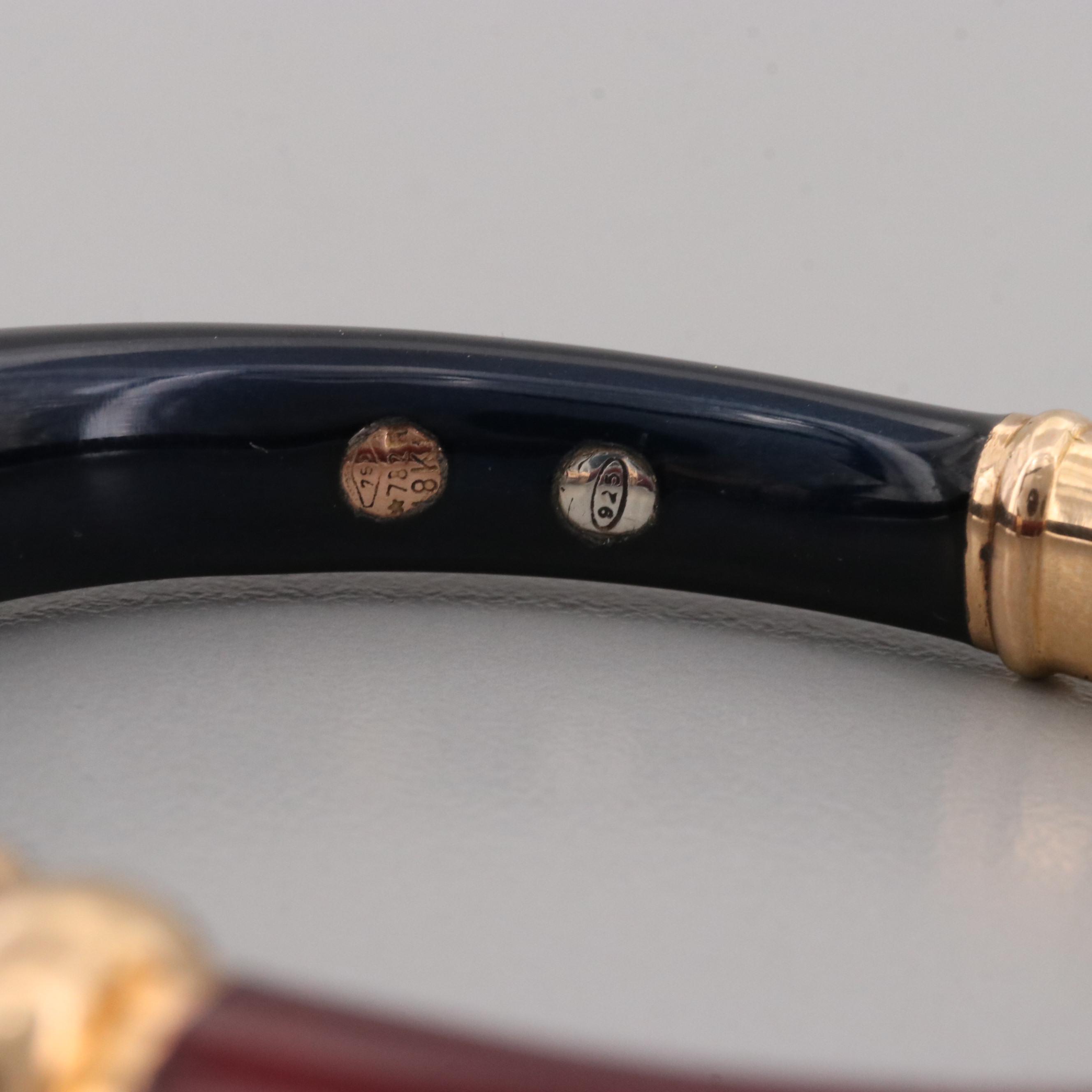 La Nouvelle Bague Sterling Enamel Hinged Bangle Bracelet with 18K Gold Accents