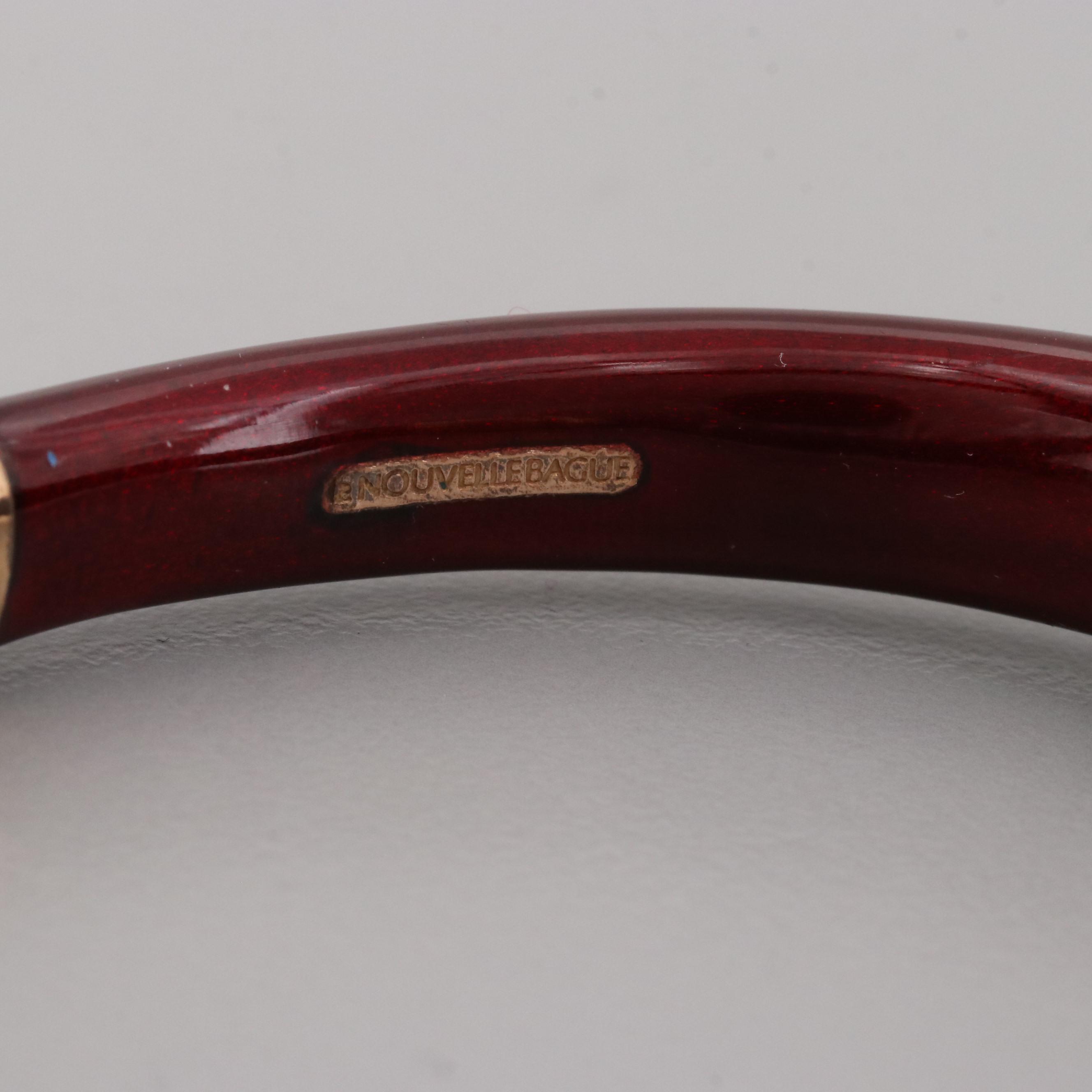 La Nouvelle Bague Sterling Enamel Hinged Bangle Bracelet with 18K Gold Accents