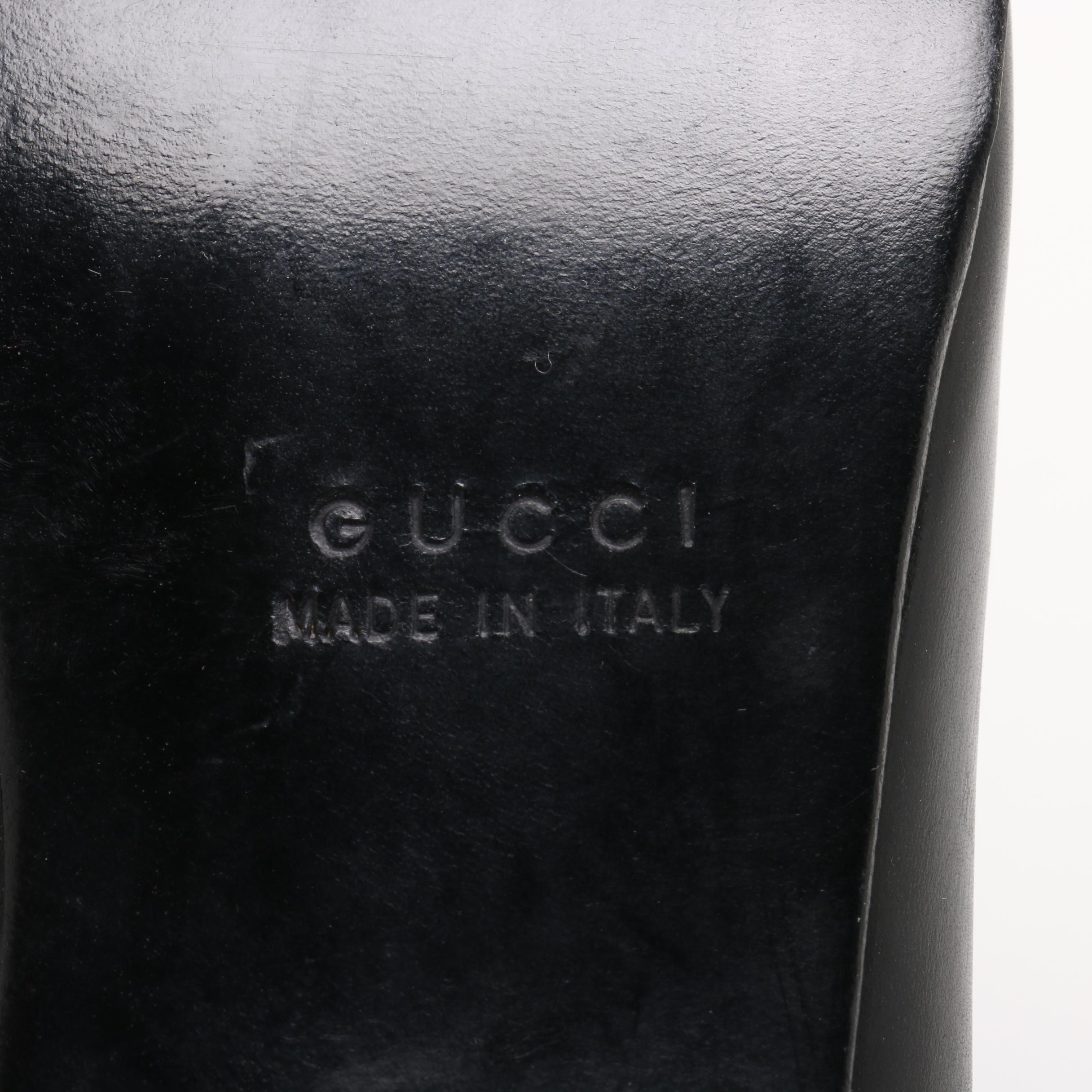 Gucci Navy Blue Block Heel Loafer Heels with Web Stripe Accents, 1960s Vintage