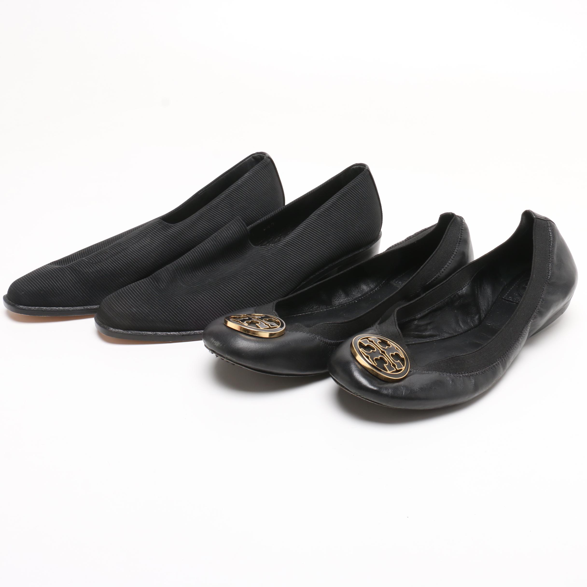 Tory Burch Black Leather Logo Flats and Donald J Pliner Block Heel Pumps