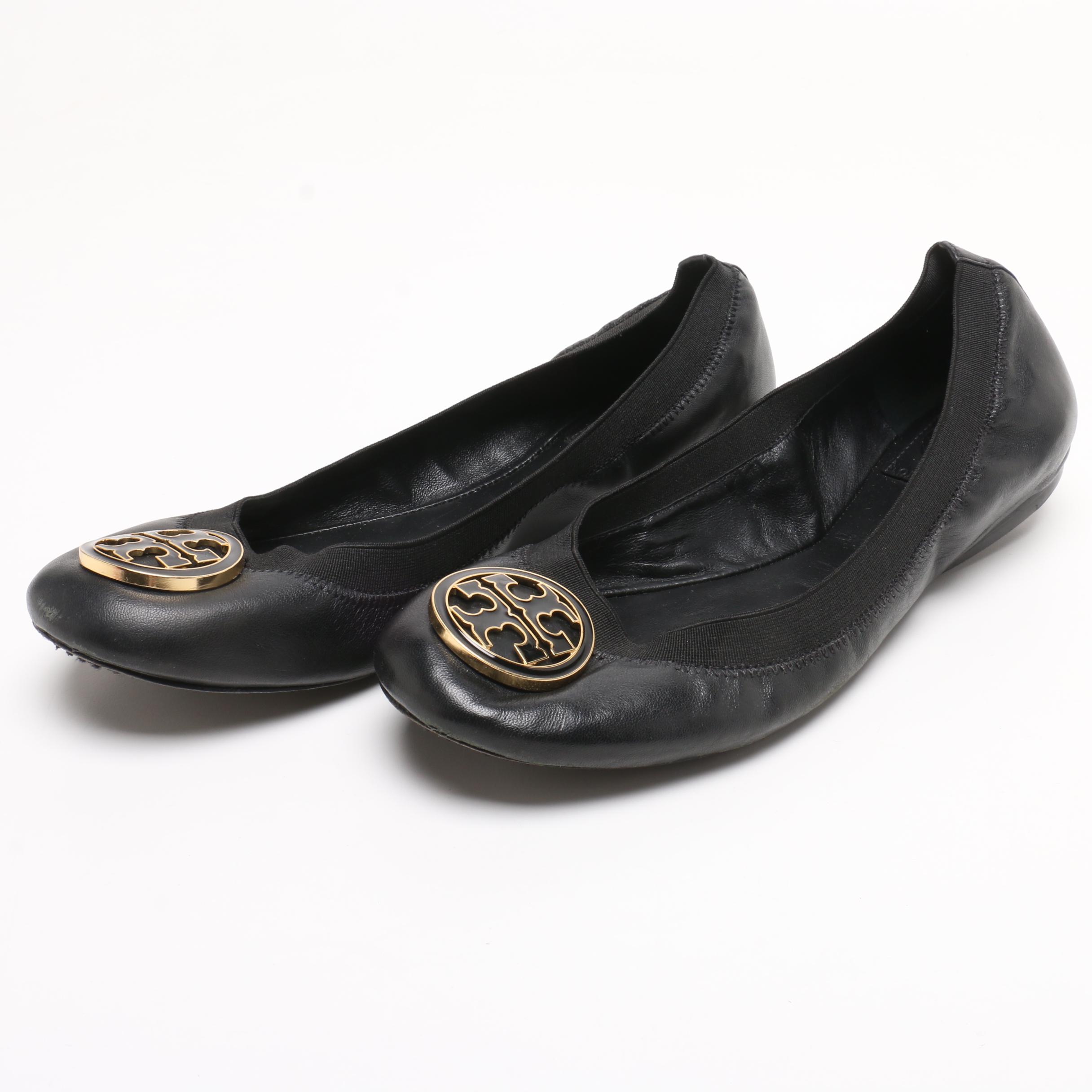 Tory Burch Black Leather Logo Flats and Donald J Pliner Block Heel Pumps