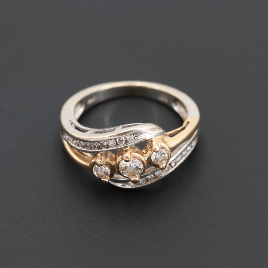 14K White Gold Diamond Ring with Yellow Gold Accents