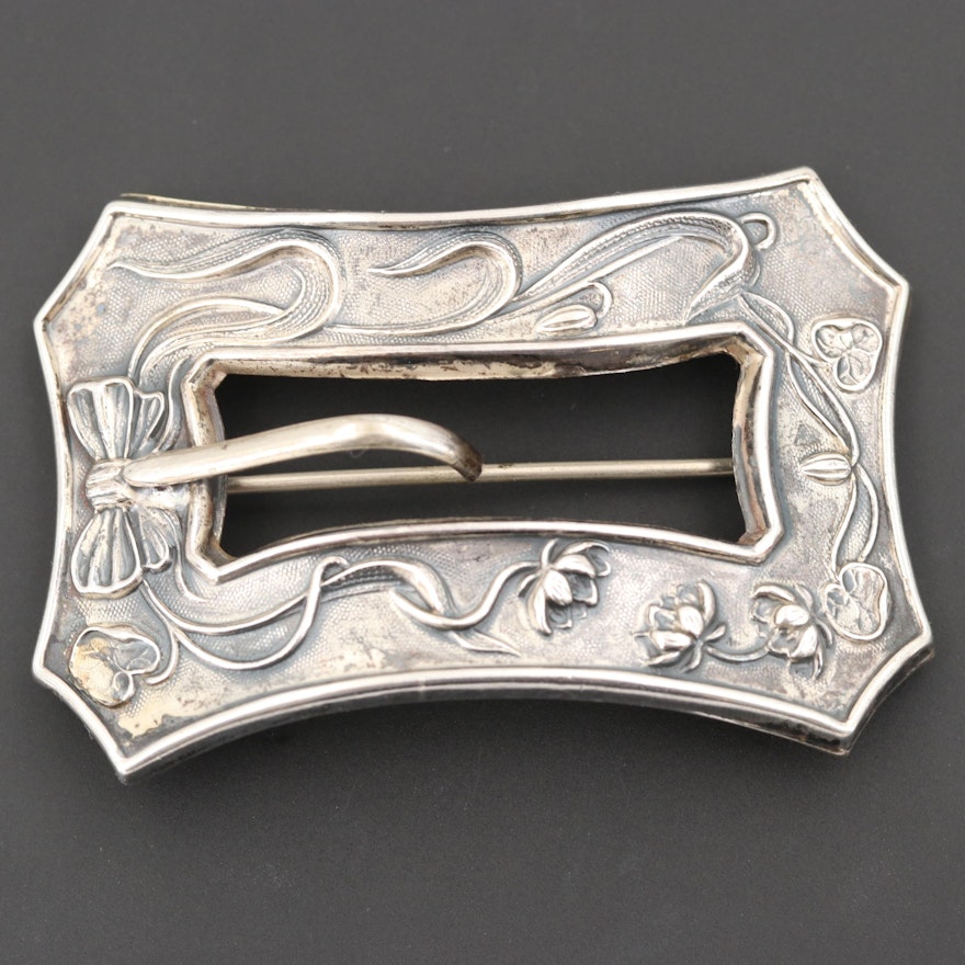 Vintage Sterling Silver Brooch with Belt Buckle Motif