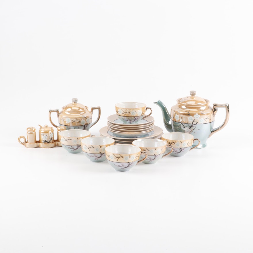 Japanese Ceramic Lusterware Tea Set and Serveware, Mid 20th Century