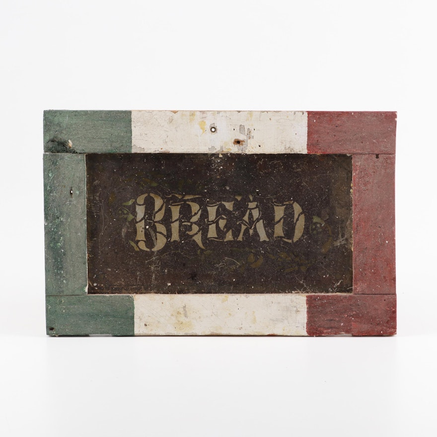Painted Metal and Wood "Bread" Sign