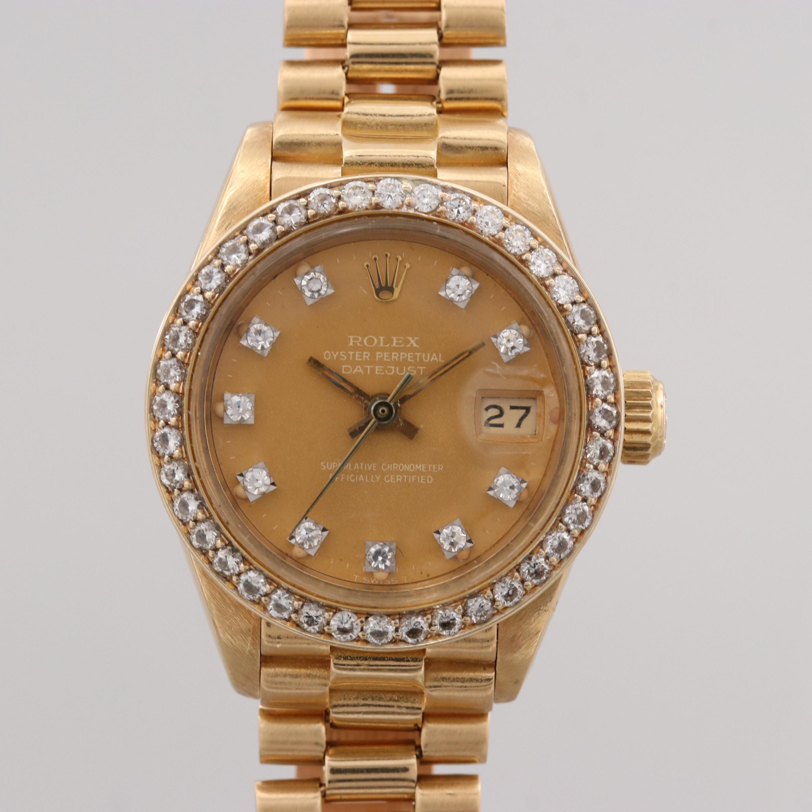Vintage Rolex Datejust 18K Gold and Diamond Automatic Watch, 1983