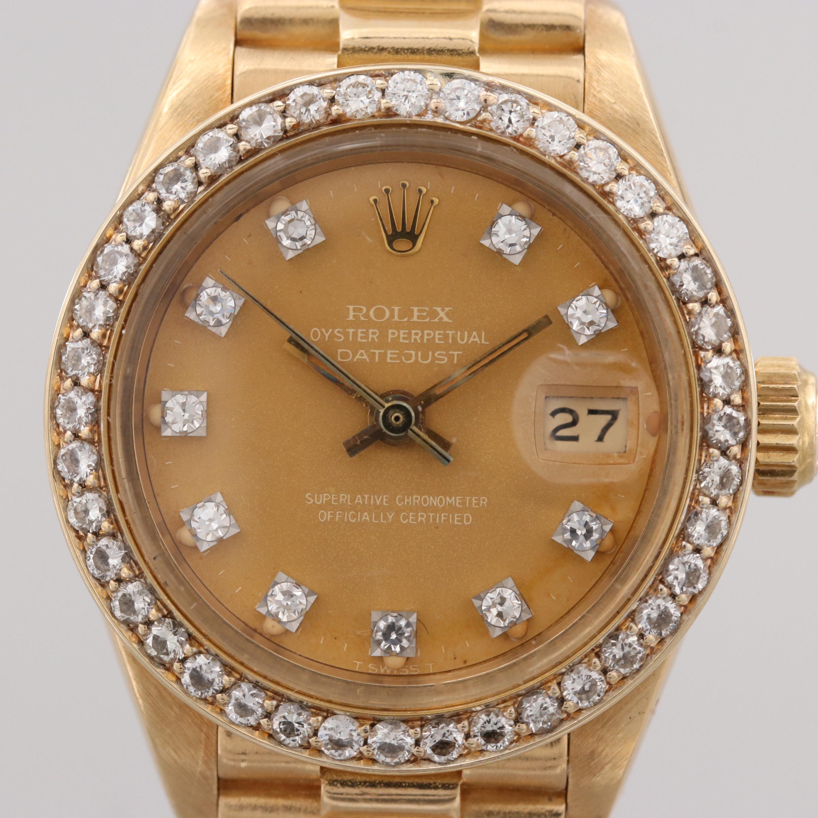 Vintage Rolex Datejust 18K Gold and Diamond Automatic Watch, 1983