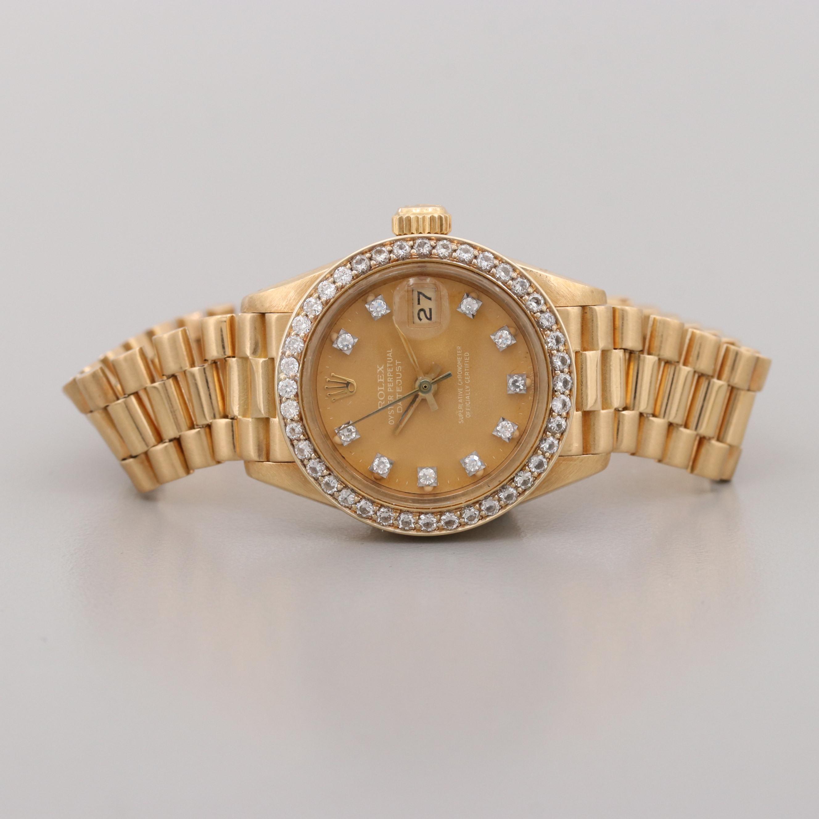 Vintage Rolex Datejust 18K Gold and Diamond Automatic Watch, 1983
