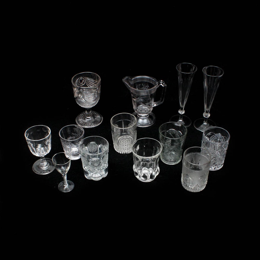 Pattern and Blown Glass Tumblers, Stemware, Flutes, Cordial and Pitcher