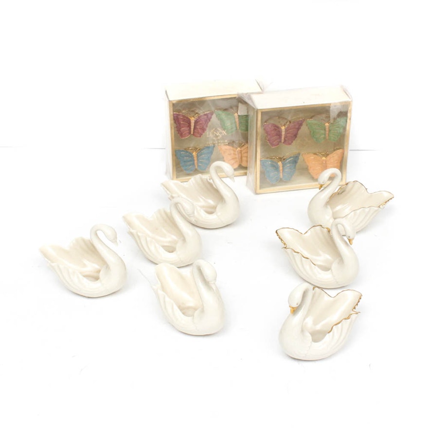 Lenox Ceramic Swan Bowls and Metal Butterfly Napkin Rings