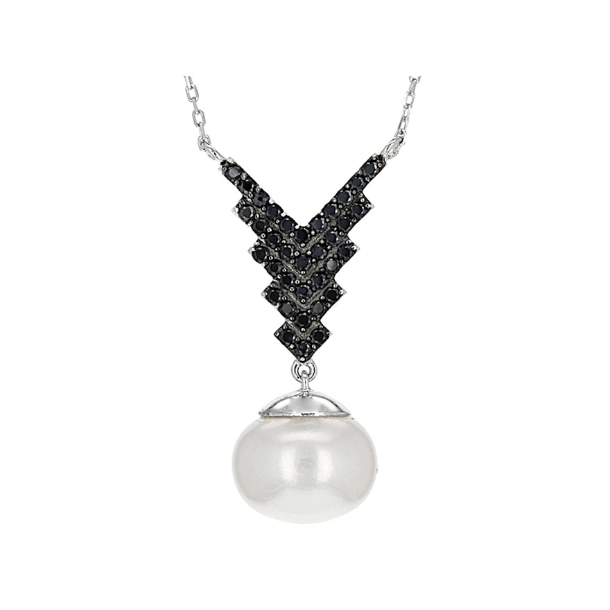 Sterling Silver Cultured Pearl and Spinel Necklace