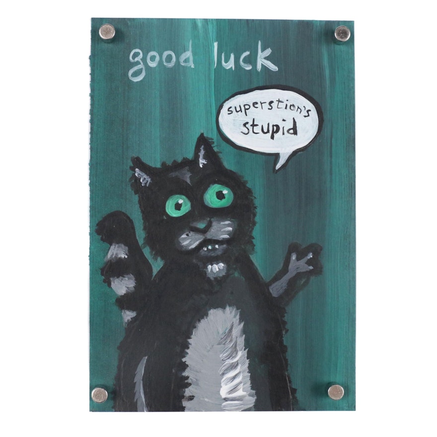 N. Scott Carroll Outsider Art Acrylic Painting "Good Luck"