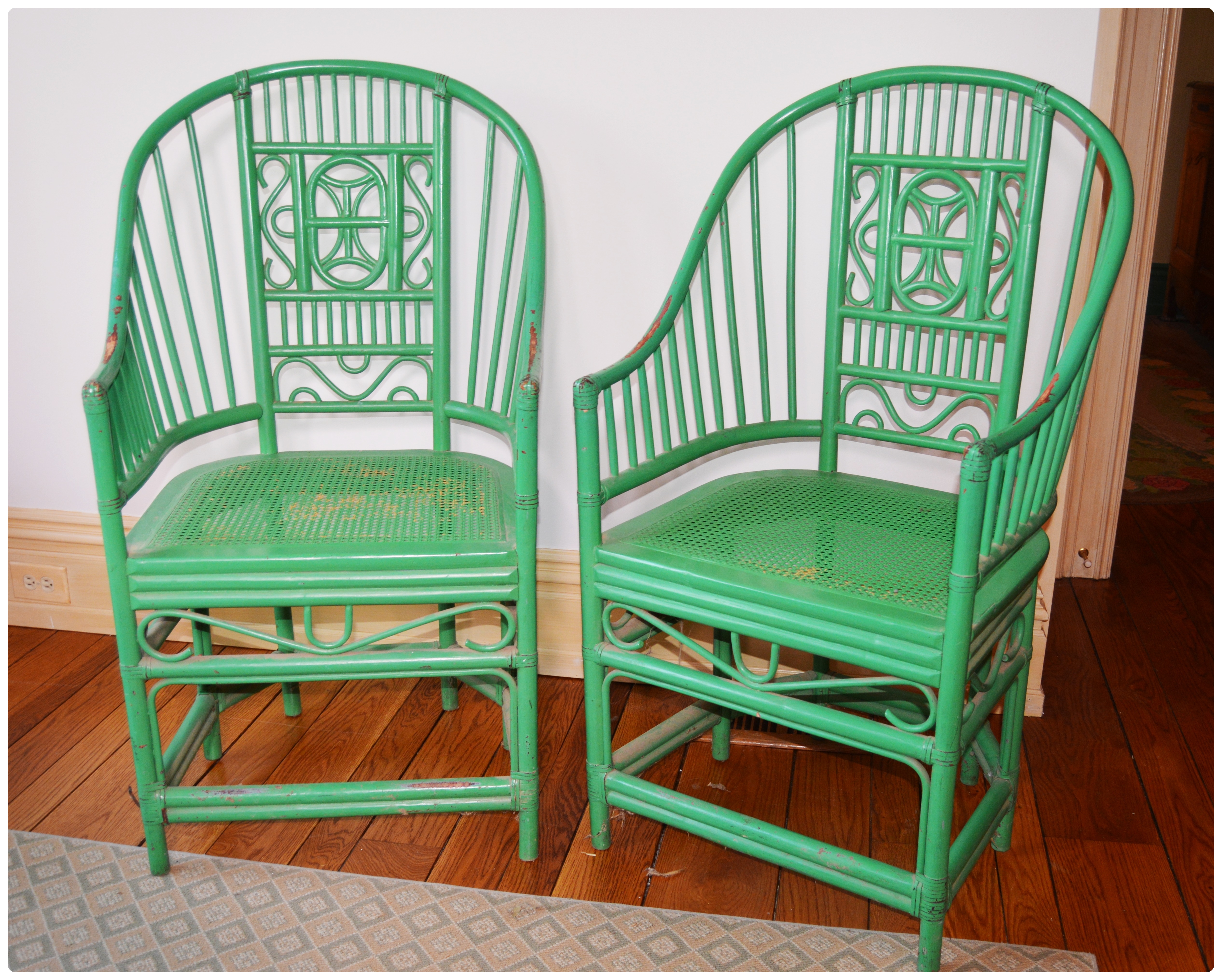 Painted Bentwood Bamboo Chair with Cane Seat, Pair, Vintage
