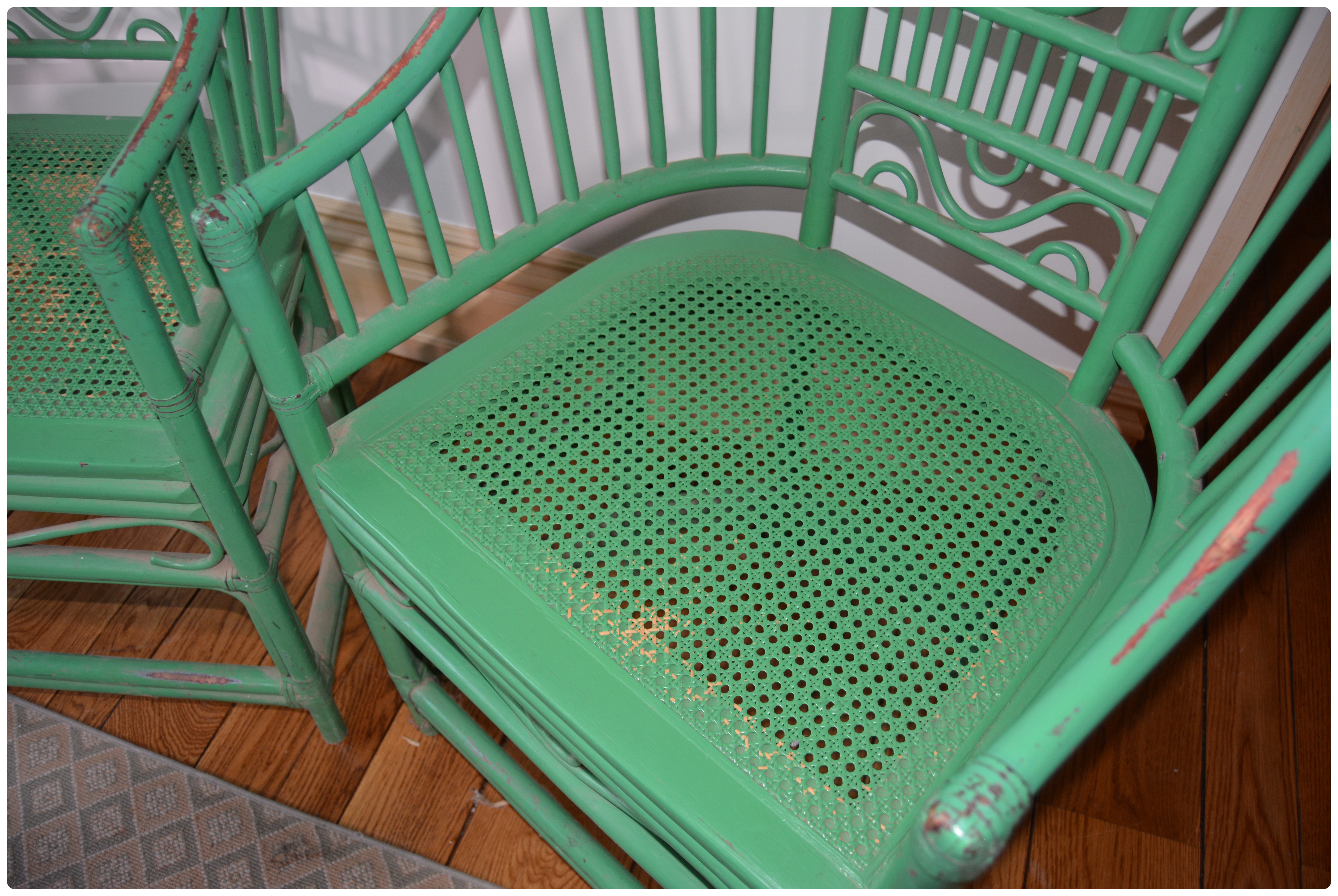 Painted Bentwood Bamboo Chair with Cane Seat, Pair, Vintage