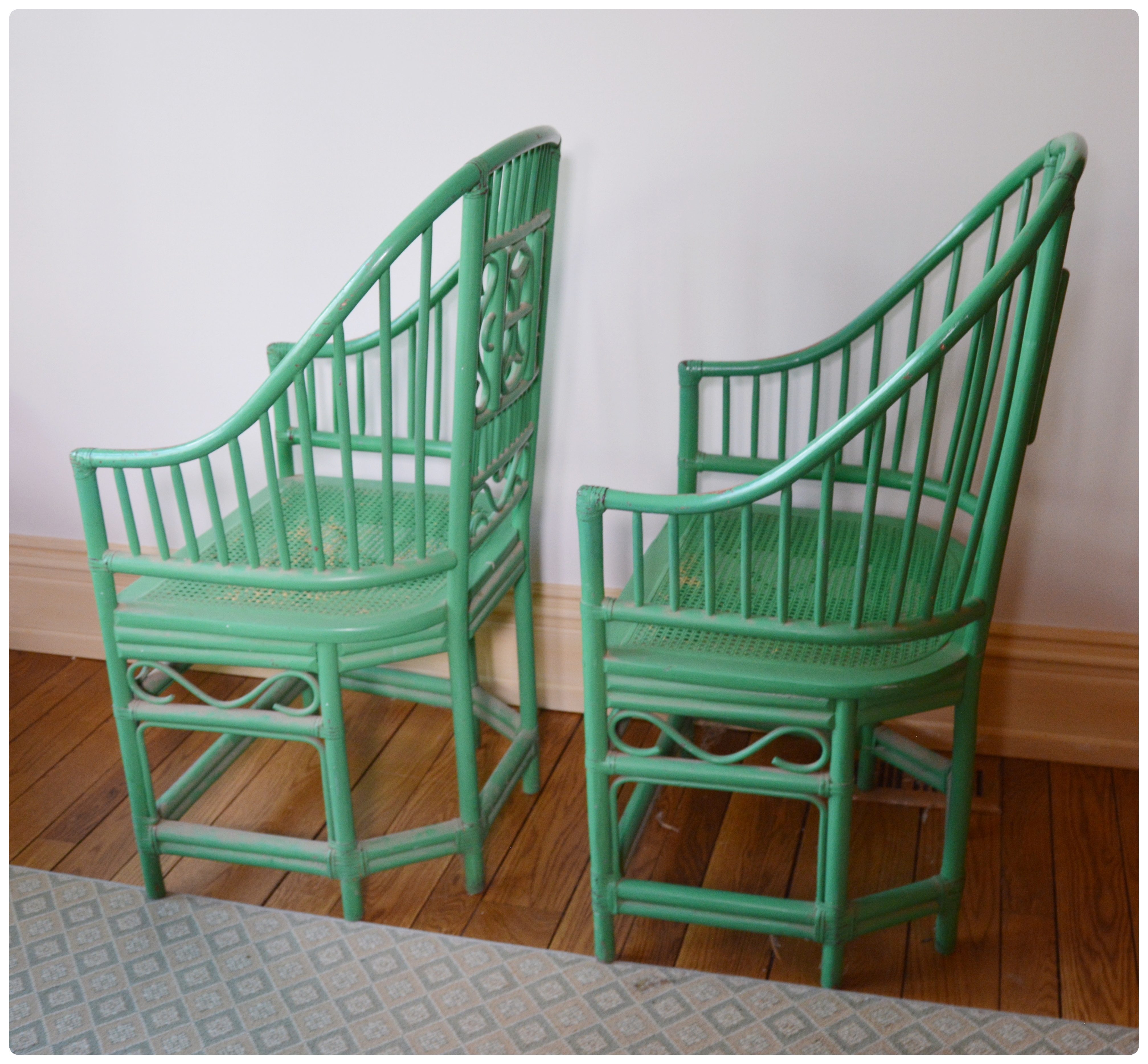 Painted Bentwood Bamboo Chair with Cane Seat, Pair, Vintage